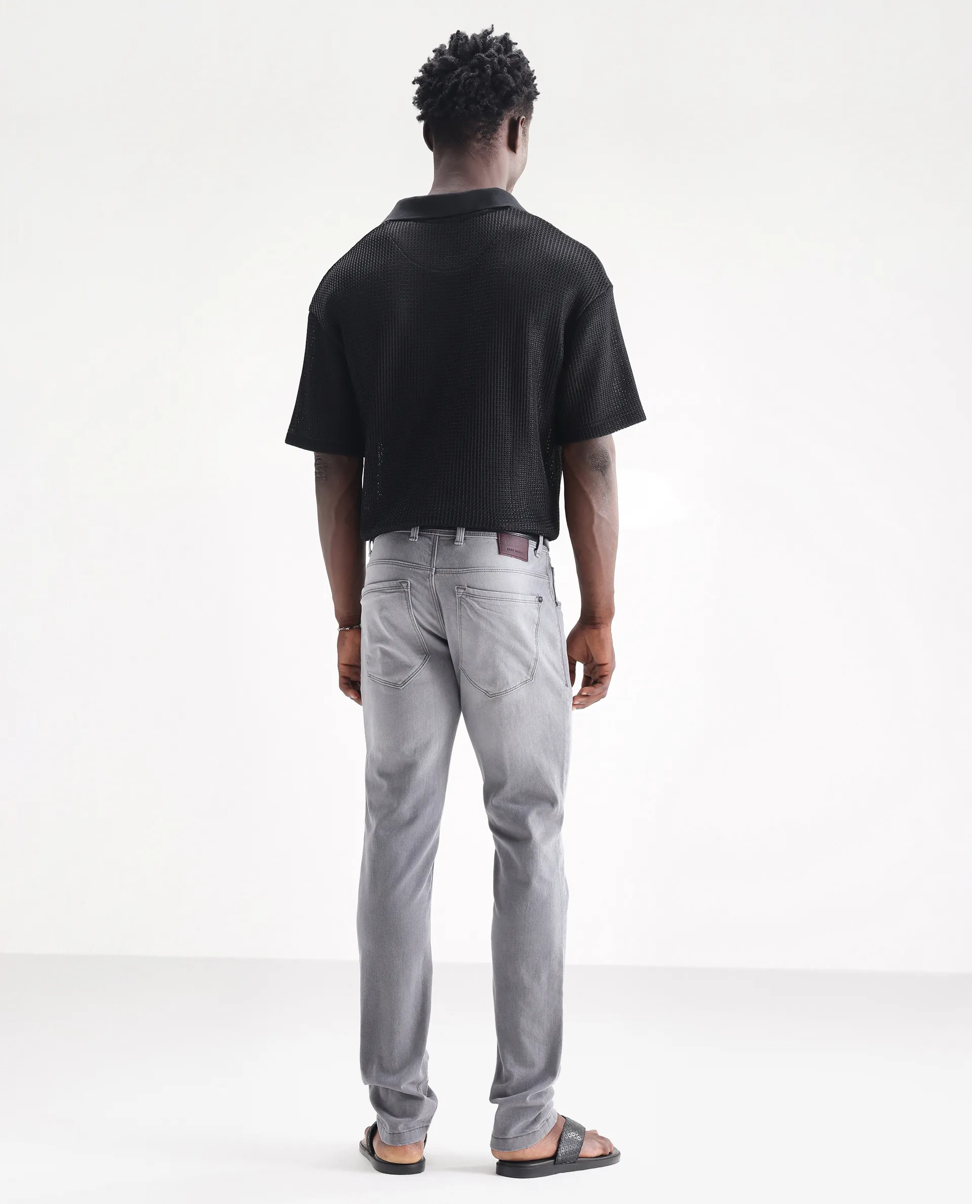 Rare Rabbit Men's Toulouse Light Grey Cotton Plain Hawk Slim Fit Jeans - Image 9