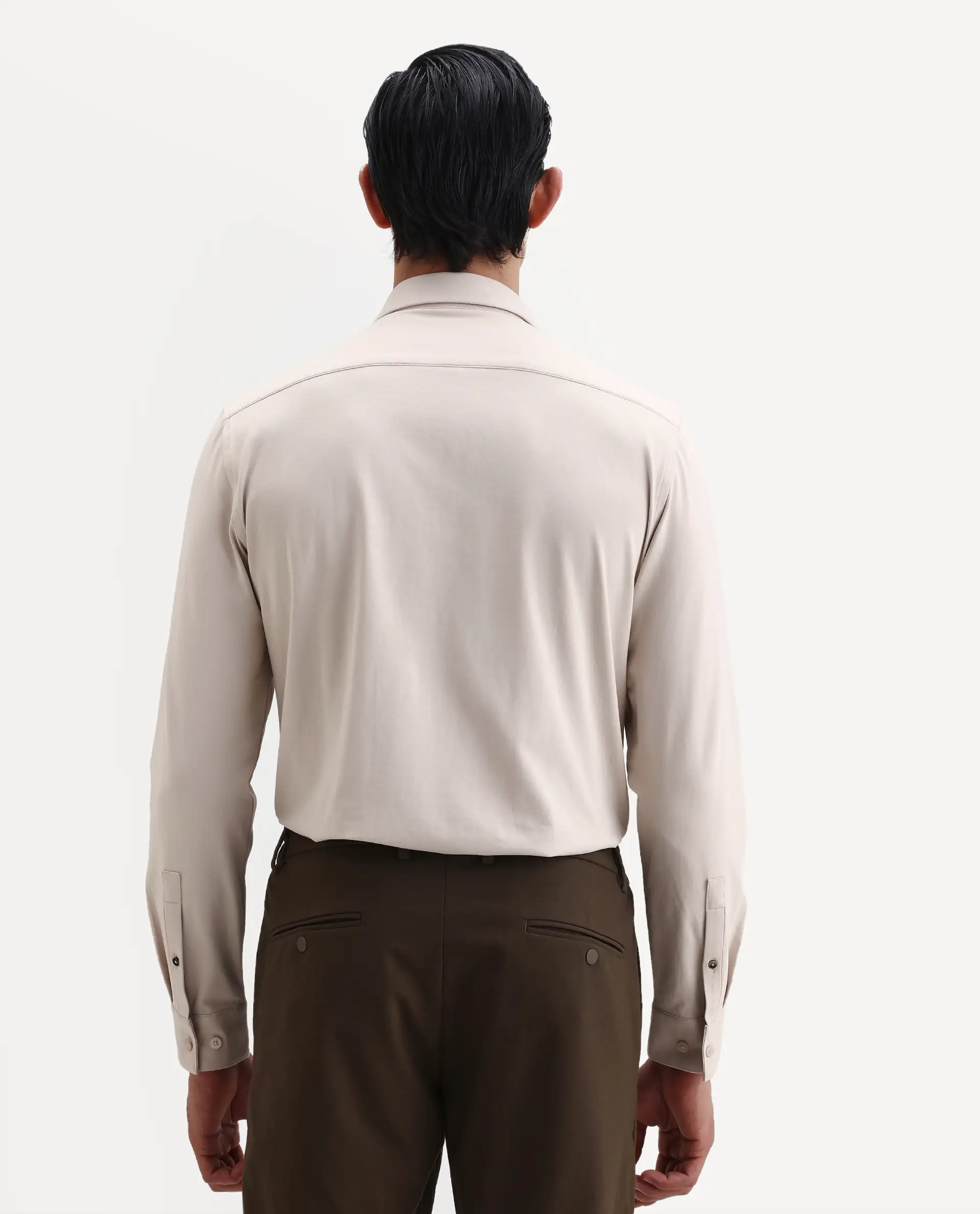 Rare Rabbit Men's Tour-25 Beige Cotton Polyester Elastane Fabric Full Sleeve Collared Collar Button Closure Plain Knitted Formal Shirt - Image 7