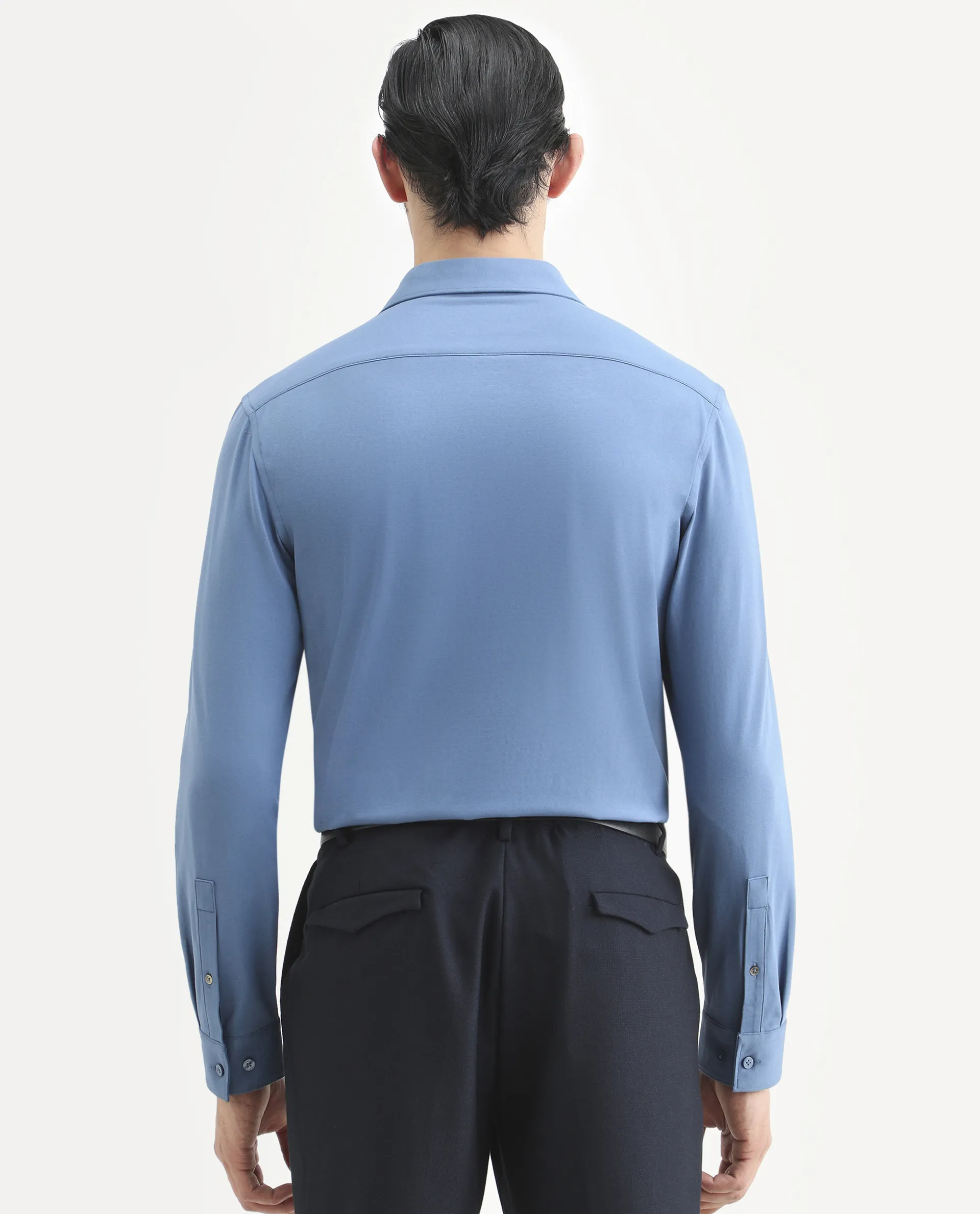 Rare Rabbit Men's Tour-25 Blue Cotton Blend Plain Regular Fit Full Sleeve Spread Collar Shirt - Image 7