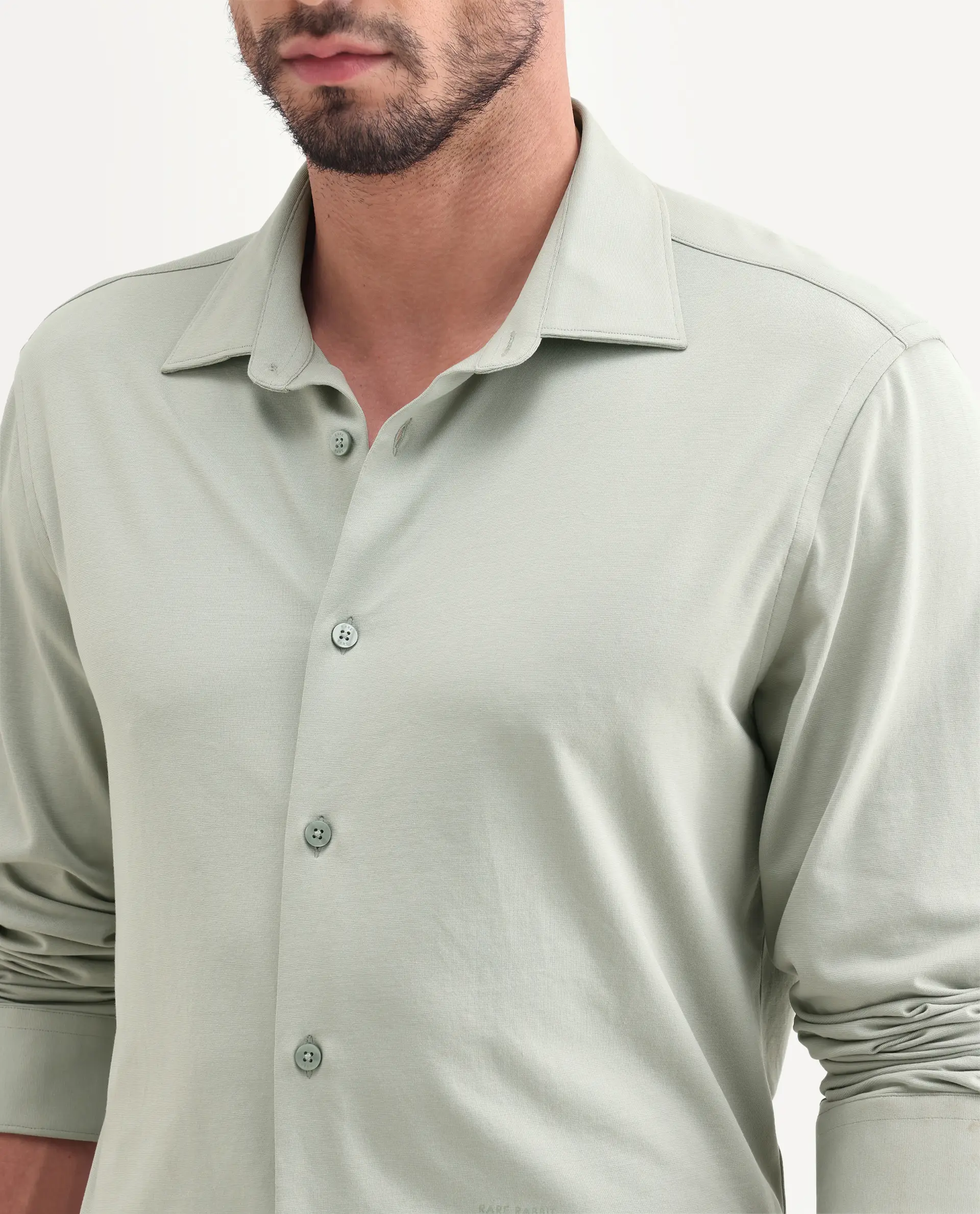 Rare Rabbit Men's Tour-25 Dusky Green Cotton Blend Plain Regular Fit Full Sleeve Collared Shirt - Image 3
