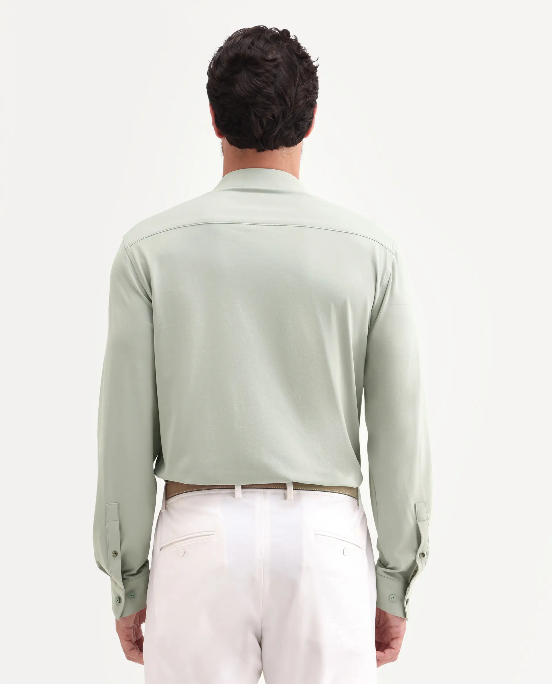 Rare Rabbit Men's Tour-25 Dusky Green Cotton Blend Plain Regular Fit Full Sleeve Collared Shirt - Image 7