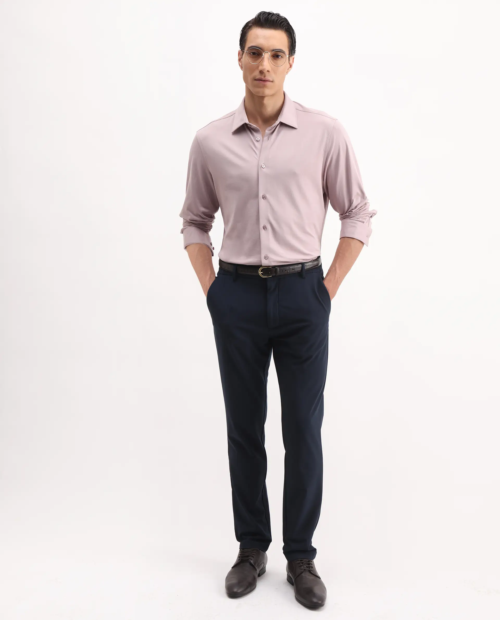 Rare Rabbit Men's Tour-25 Dusky Pink Cotton Blend Plain Regular Fit Full Sleeve Collared Shirt - Image 2