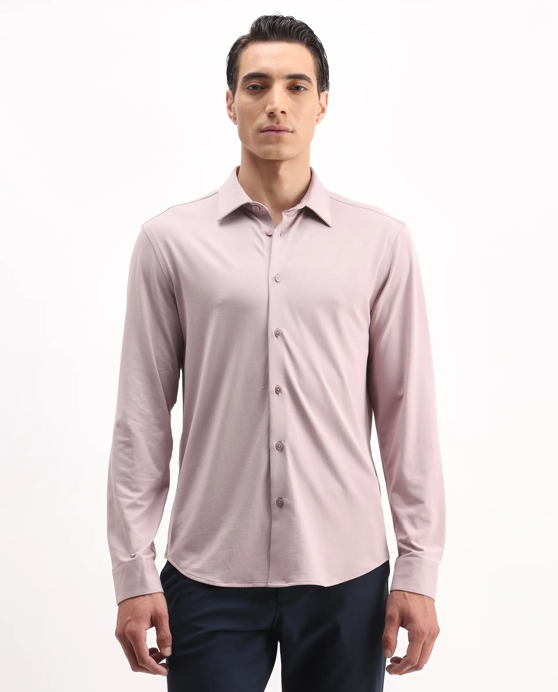 Rare Rabbit Men's Tour-25 Dusky Pink Cotton Blend Plain Regular Fit Full Sleeve Collared Shirt - Image 4