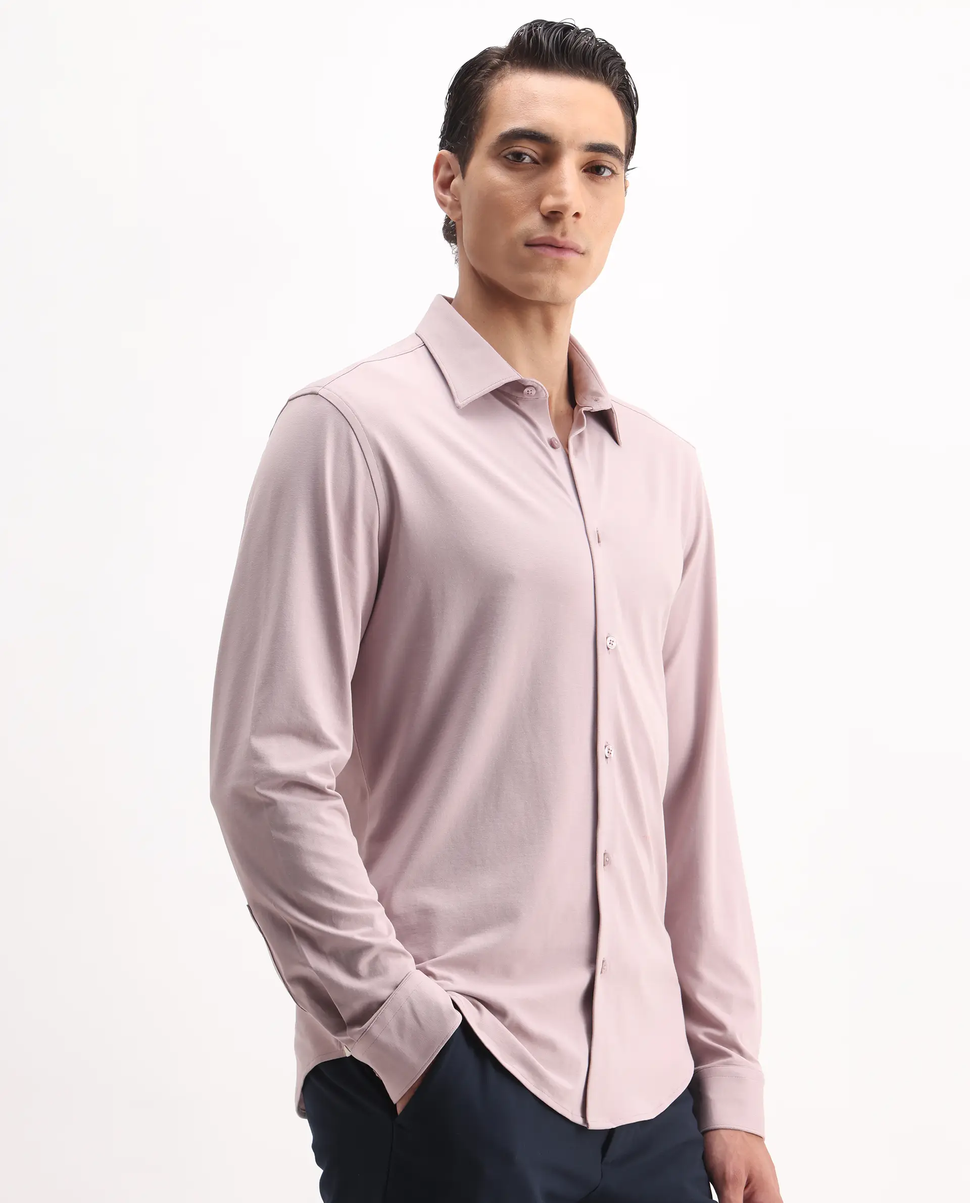 Rare Rabbit Men's Tour-25 Dusky Pink Cotton Blend Plain Regular Fit Full Sleeve Collared Shirt - Image 6