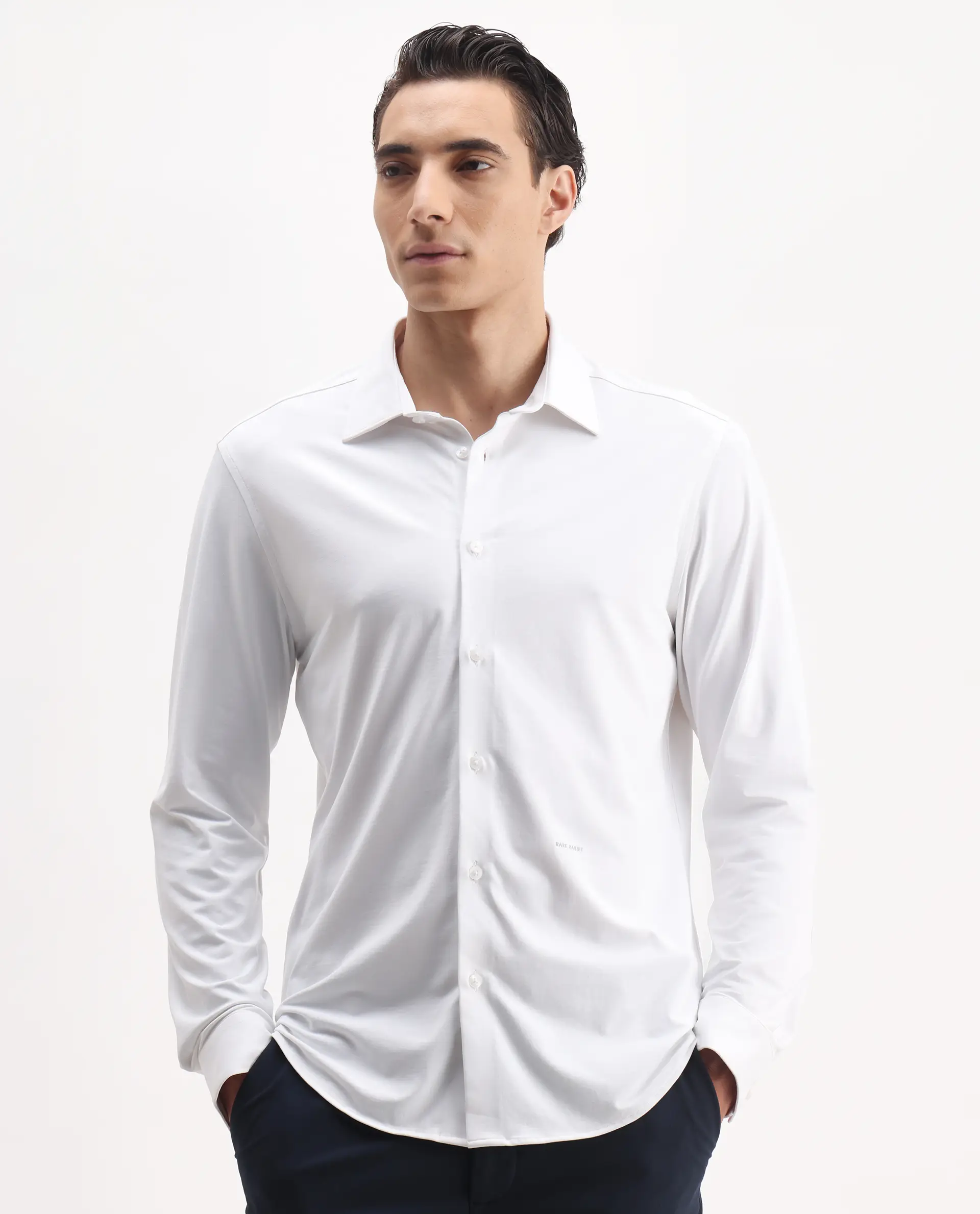 Rare Rabbit Men's Tour-25 White Cotton Blend Plain Regular Fit Full Sleeve Collared Shirt - Image 2