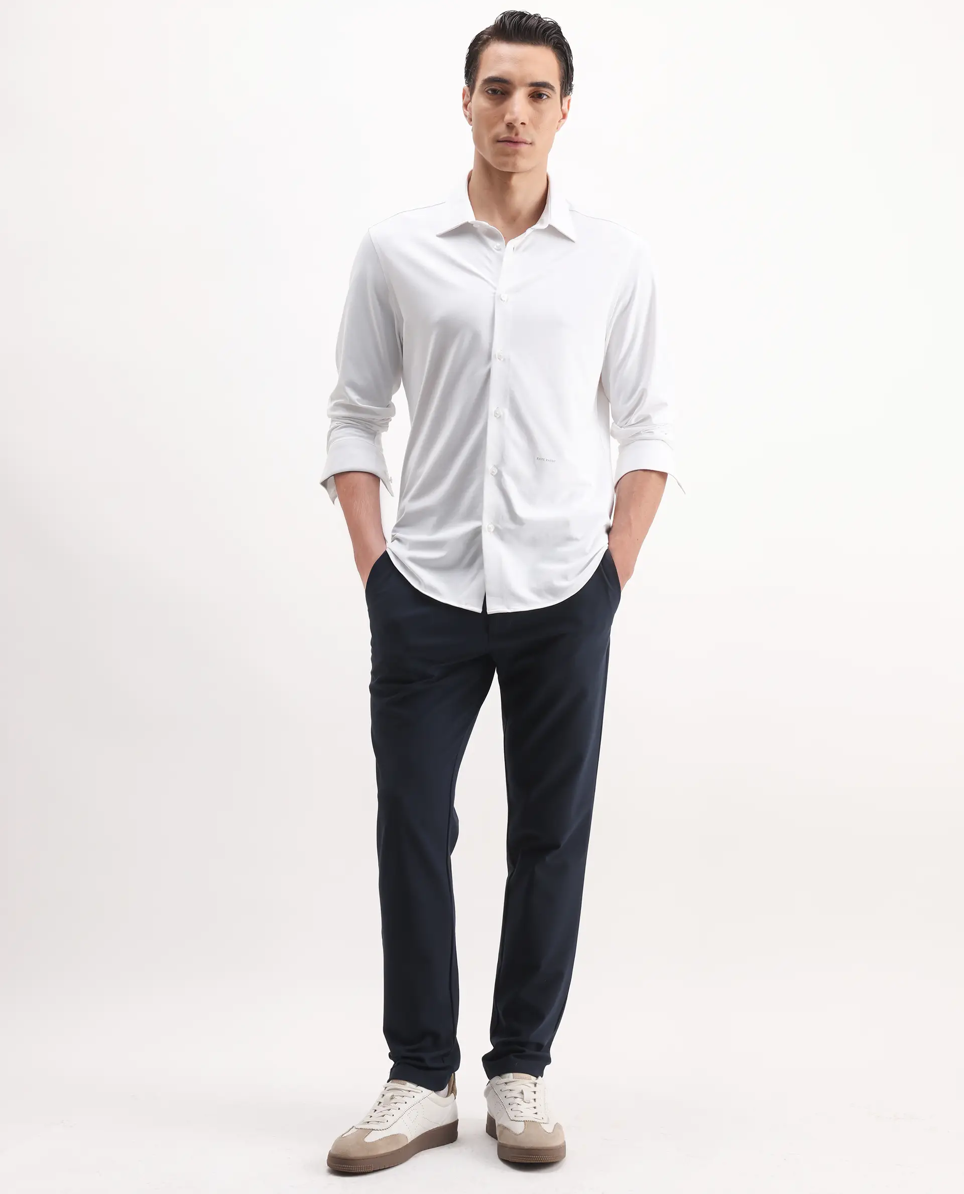 Rare Rabbit Men's Tour-25 White Cotton Blend Plain Regular Fit Full Sleeve Collared Shirt - Image 3