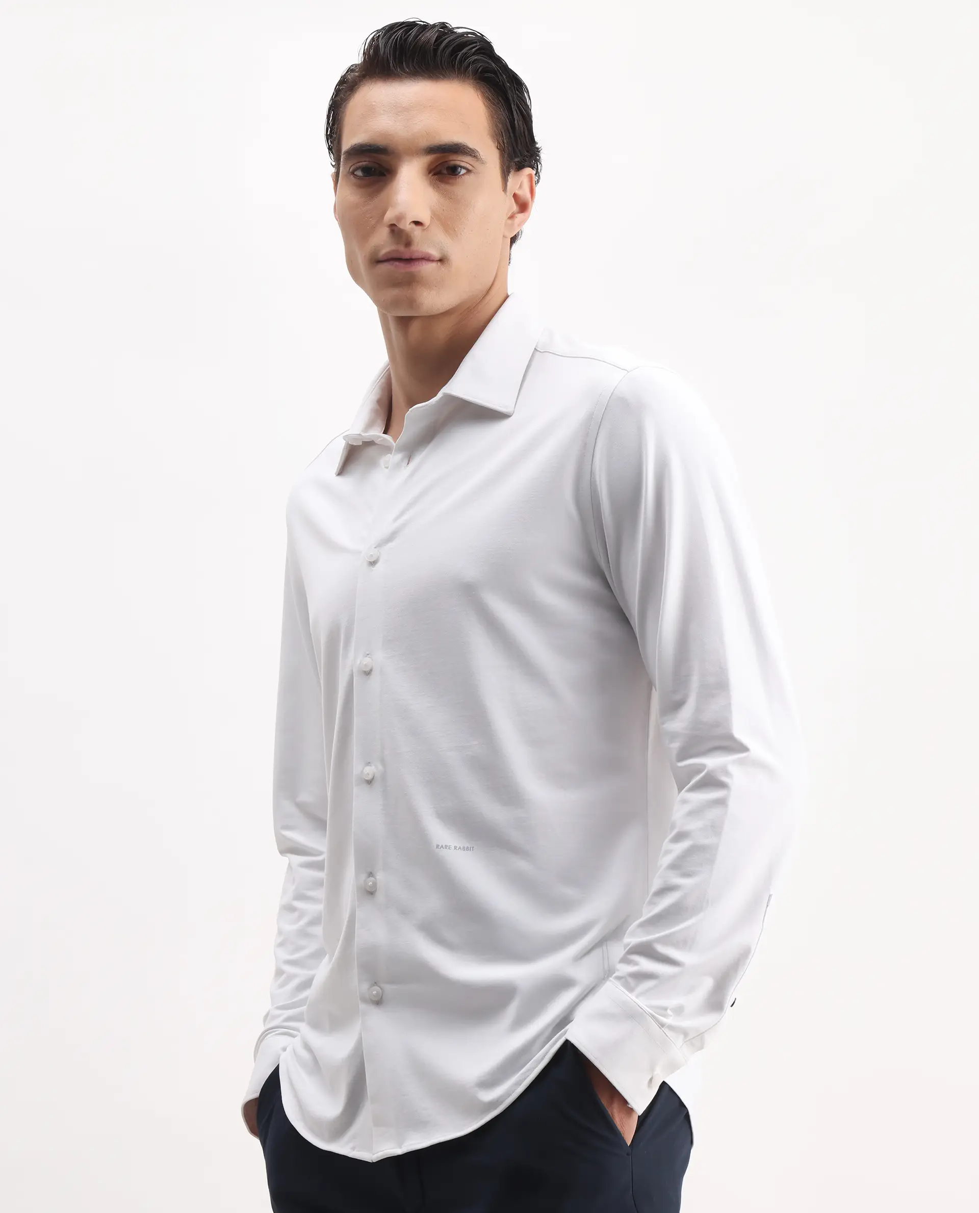 Rare Rabbit Men's Tour-25 White Cotton Blend Plain Regular Fit Full Sleeve Collared Shirt - Image 5