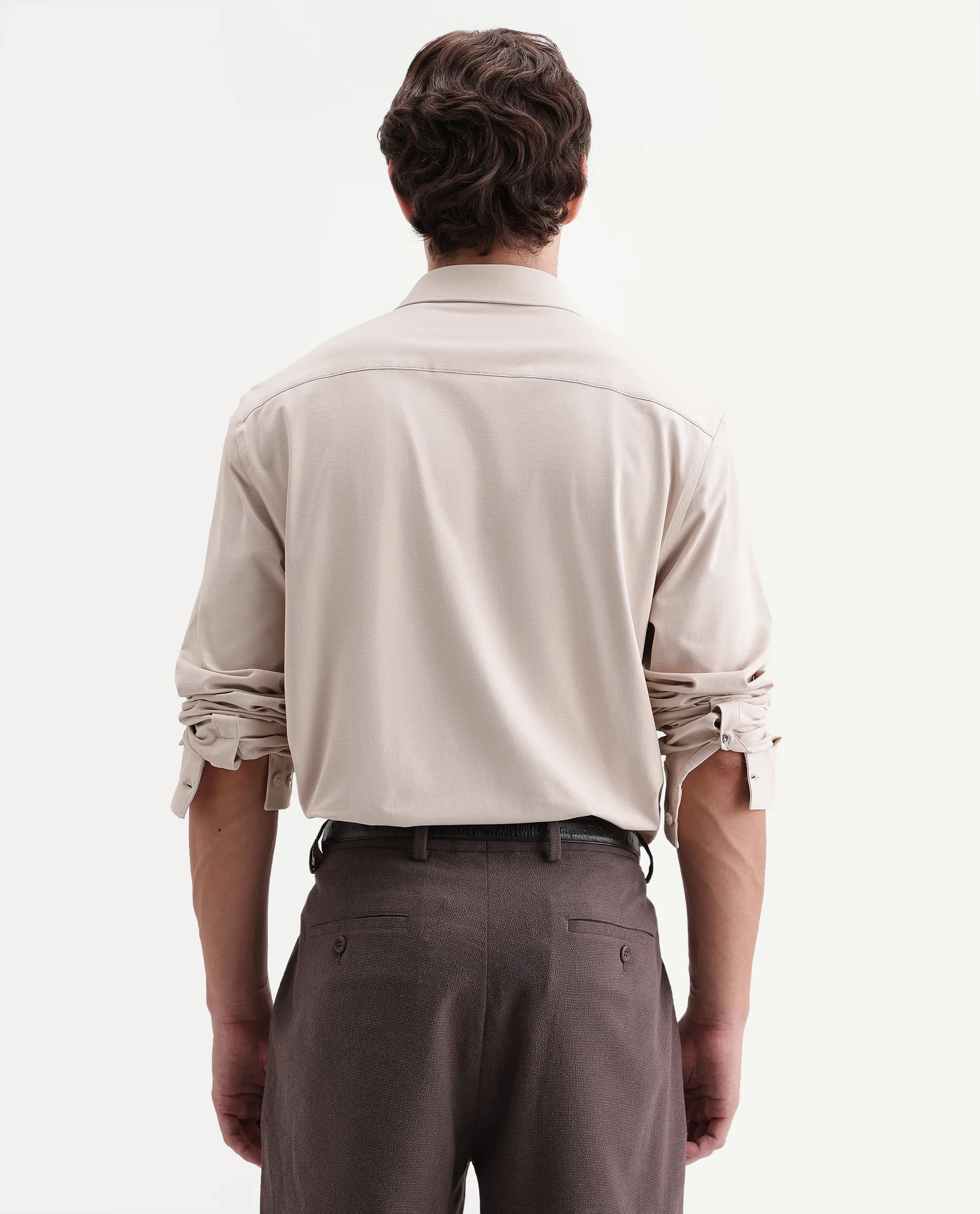 Rare Rabbit Men's Tour-Aw26 Beige Cotton Blend Spread Collar Regular Plain Shirt - Image 8