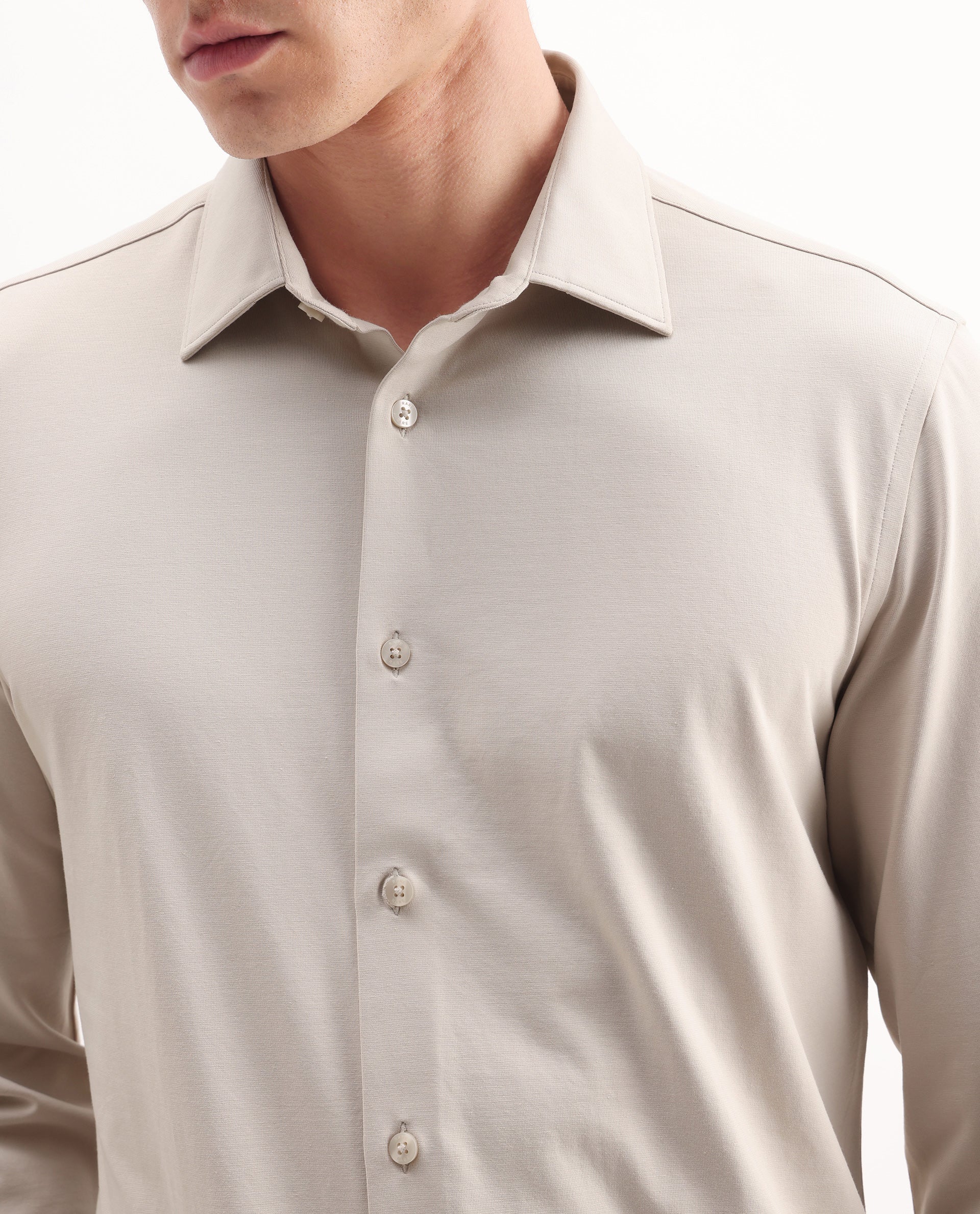 Rare Rabbit Men's Tour Light Beige Cotton Blend Plain Regular Fit Full Sleeve Collared Shirt - Image 4