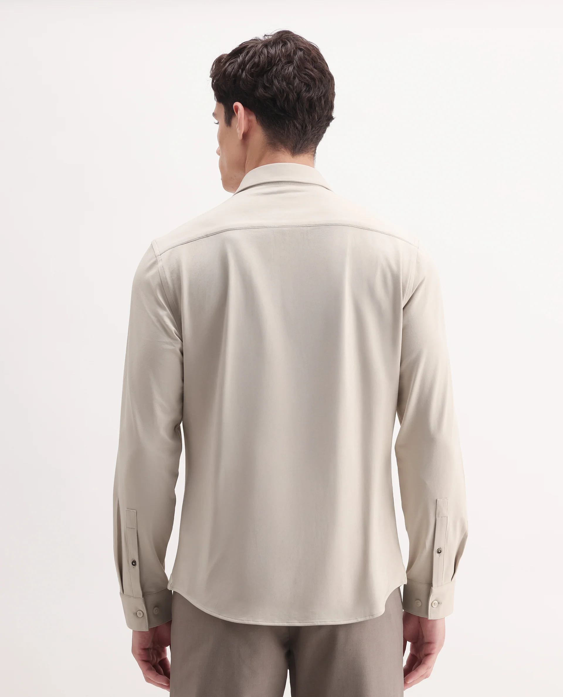 Rare Rabbit Men's Tour Light Beige Cotton Blend Plain Regular Fit Full Sleeve Collared Shirt - Image 7