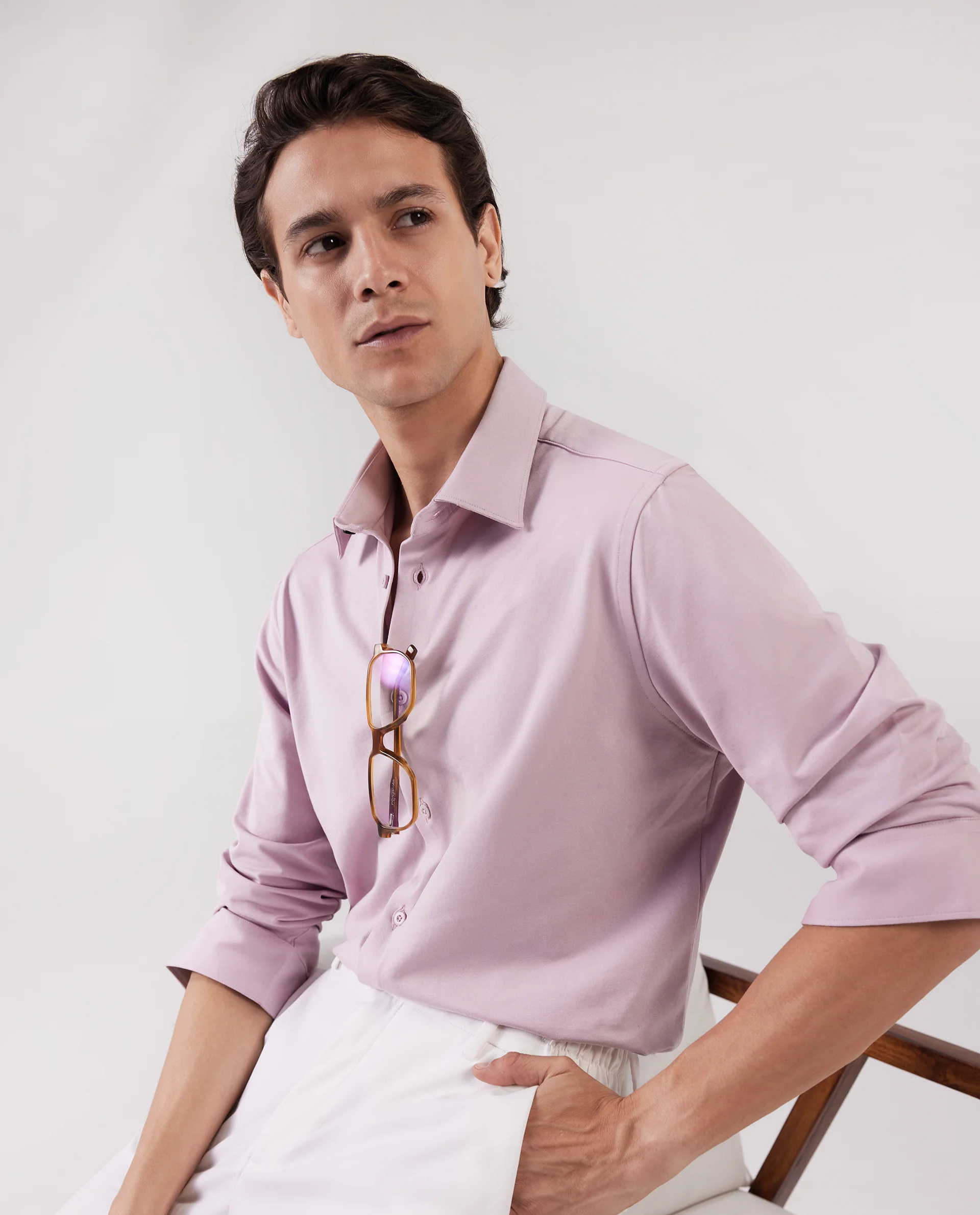 Rare Rabbit Men's Tour Pastel Pink Cotton Blend Plain Regular Fit Full Sleeve Collared Shirt - Image 3