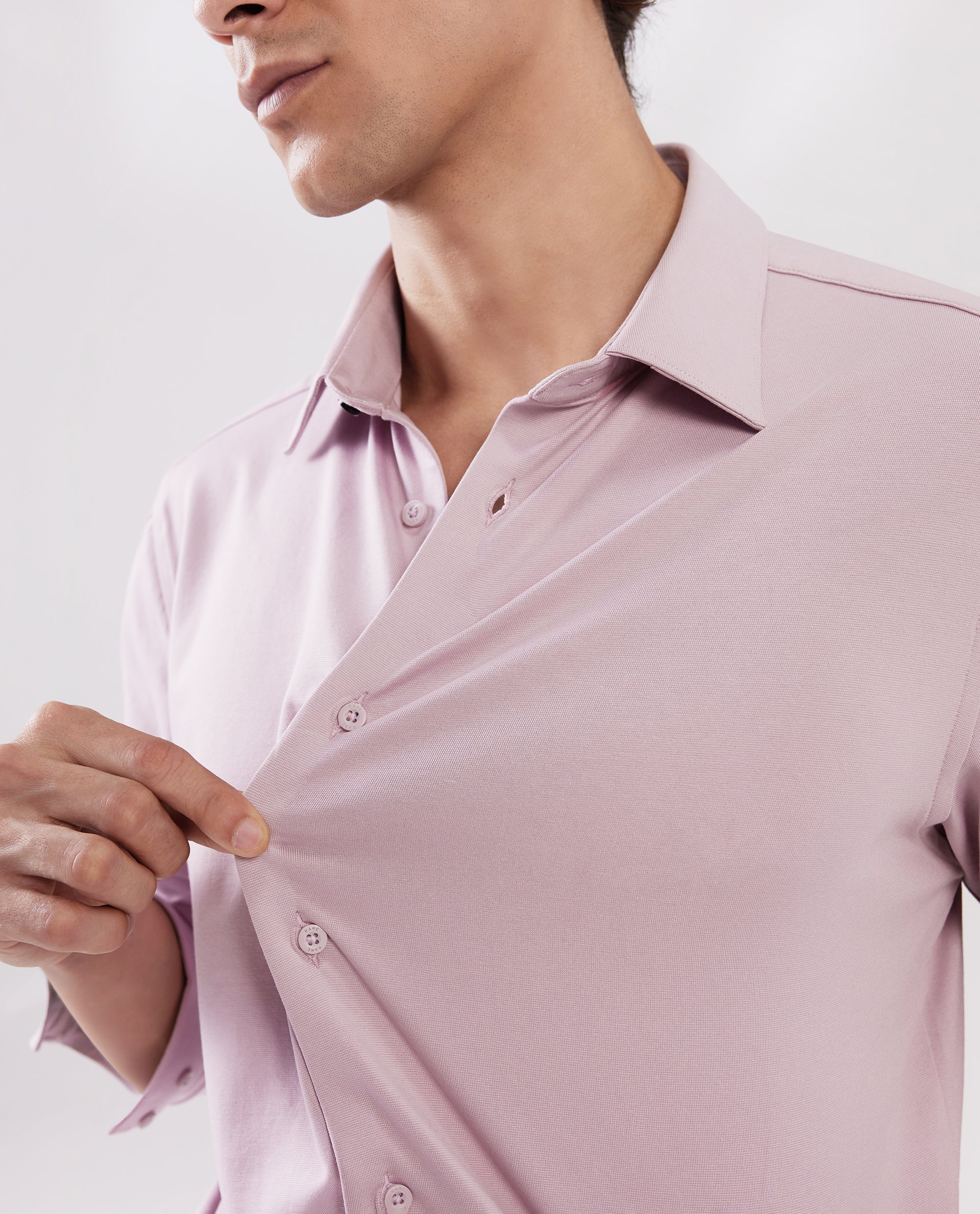 Rare Rabbit Men's Tour Pastel Pink Cotton Blend Plain Regular Fit Full Sleeve Collared Shirt - Image 4