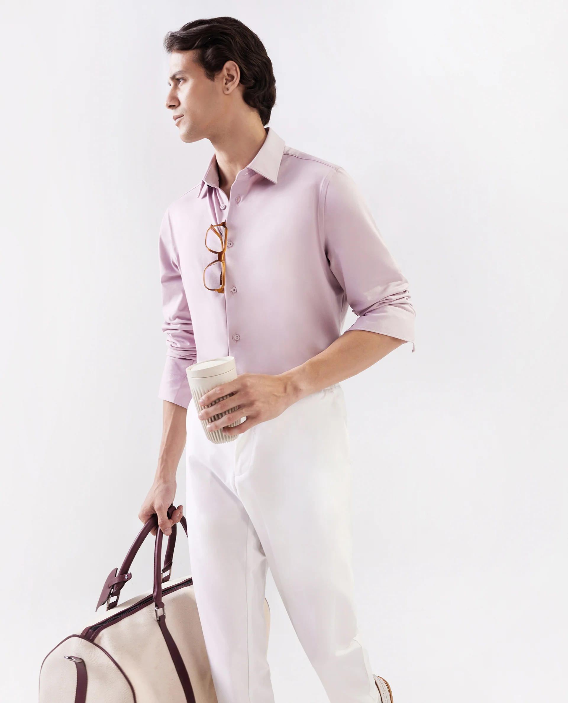 Rare Rabbit Men's Tour Pastel Pink Cotton Blend Plain Regular Fit Full Sleeve Collared Shirt - Image 6