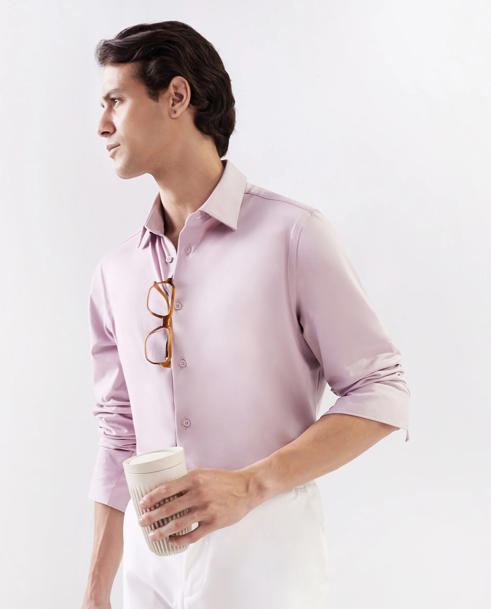 Rare Rabbit Men's Tour Pastel Pink Cotton Blend Plain Regular Fit Full Sleeve Collared Shirt - Image 8