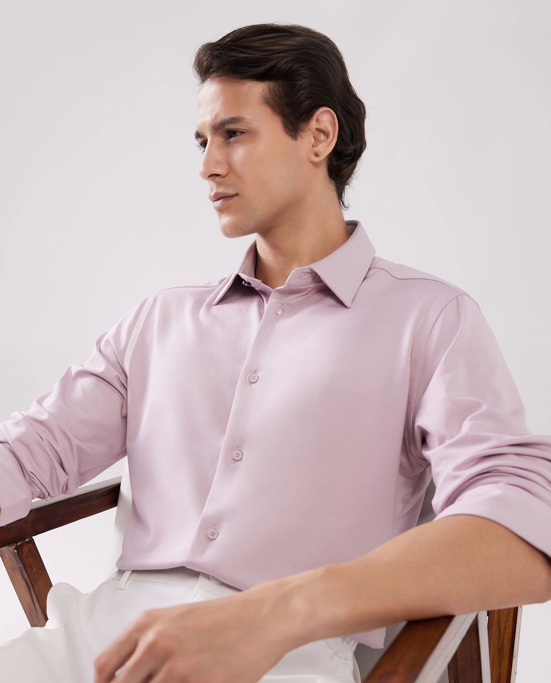 Rare Rabbit Men's Tour Pastel Pink Cotton Blend Plain Regular Fit Full Sleeve Collared Shirt - Image 9