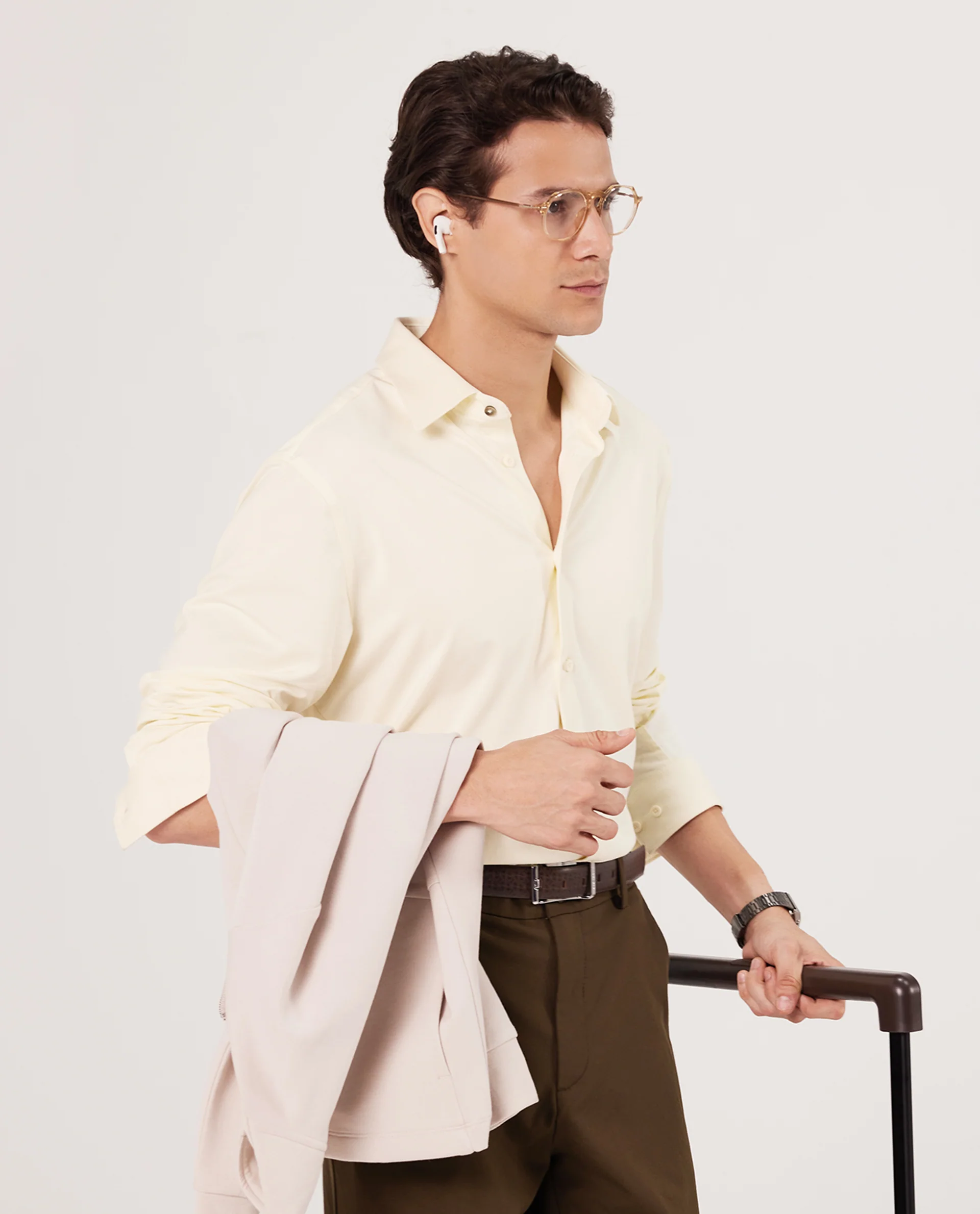 Rare Rabbit Men's Tour Pastel Yellow Cotton Blend Plain Regular Fit Full Sleeve Collared Shirt - Image 4