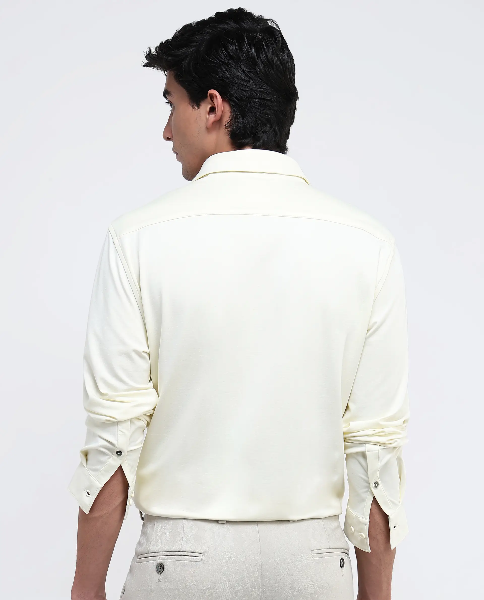 Rare Rabbit Men's Tour Pastel Yellow Cotton Blend Plain Regular Fit Full Sleeve Collared Shirt - Image 9