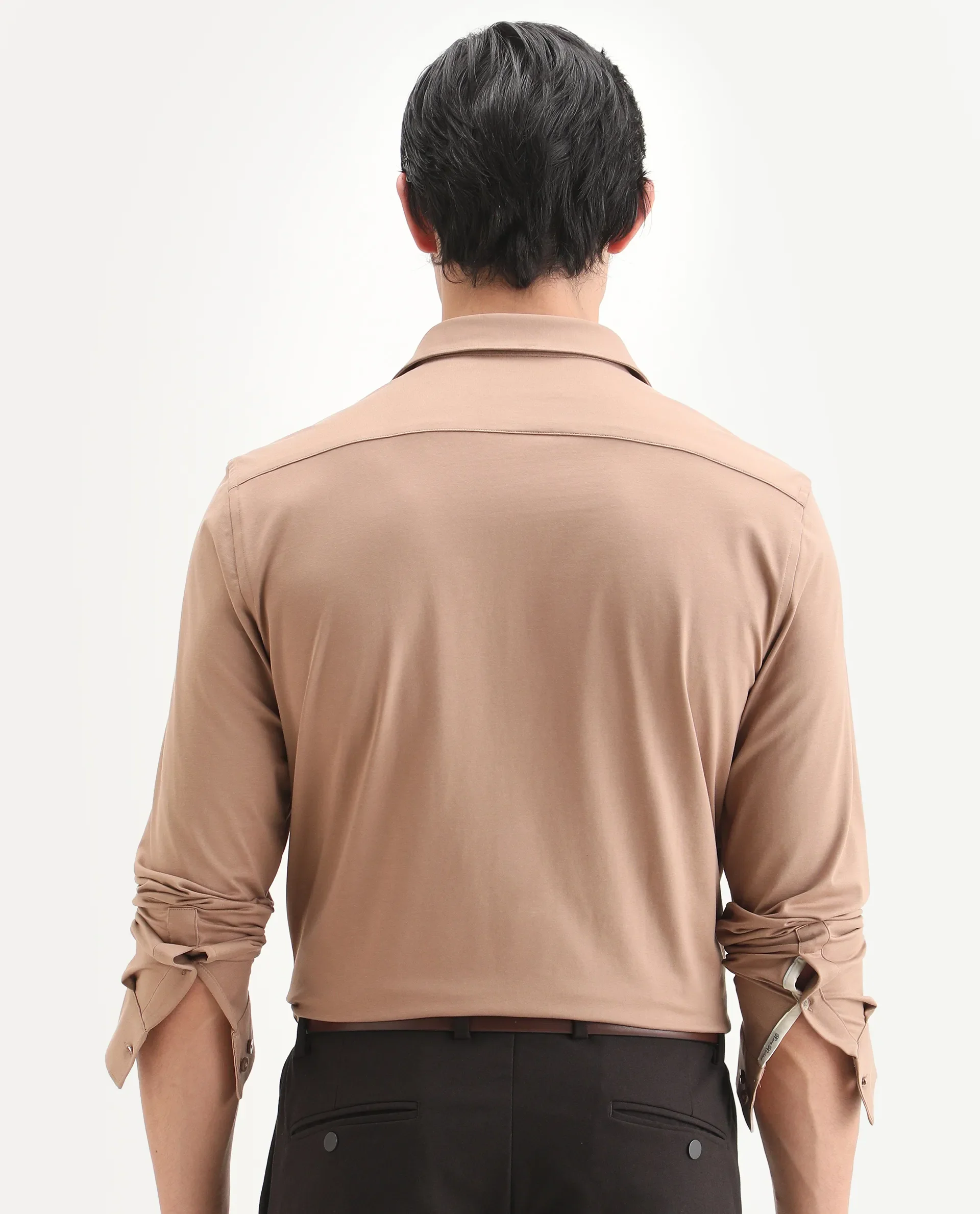 Rare Rabbit Men's Tour-Ss26 Light Brown Cotton Blend Fabric Full Sleeve Spread Collar Regular Fit Plain Shirt - Image 8
