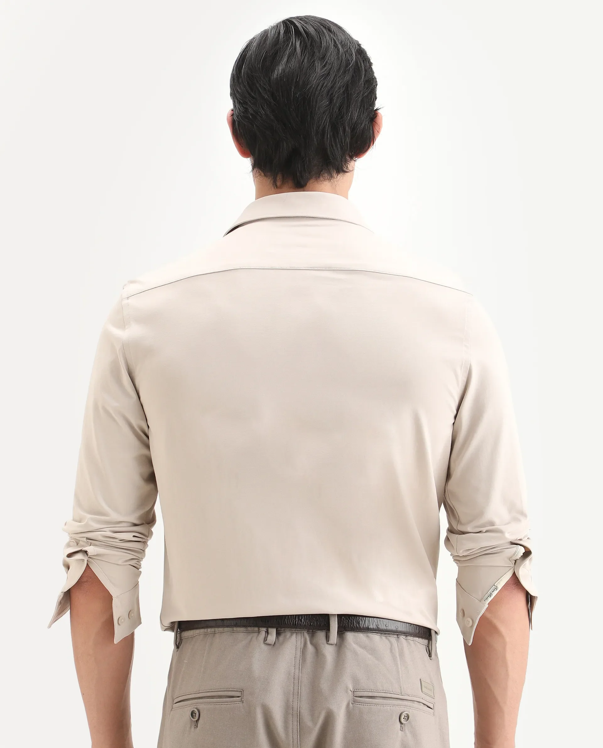 Rare Rabbit Men's Tour-Ss26 Pastel Beige Cotton Blend Fabric Full Sleeve Spread Collar Regular Fit Plain Shirt - Image 8