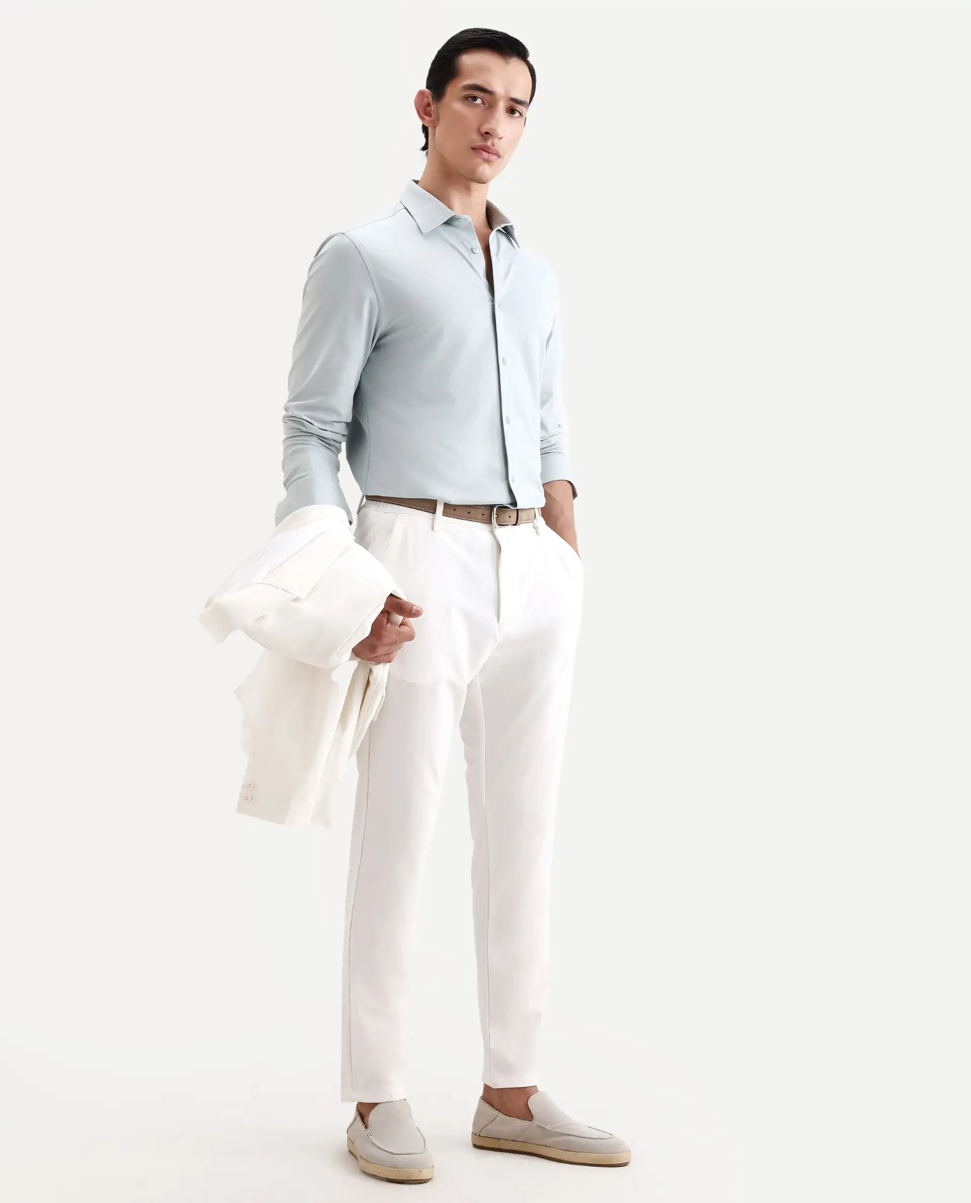 Rare Rabbit Men's Tour-Ss26 Pastel Green Cotton Blend Fabric Full Sleeve Spread Collar Regular Fit Plain Shirt - Image 2