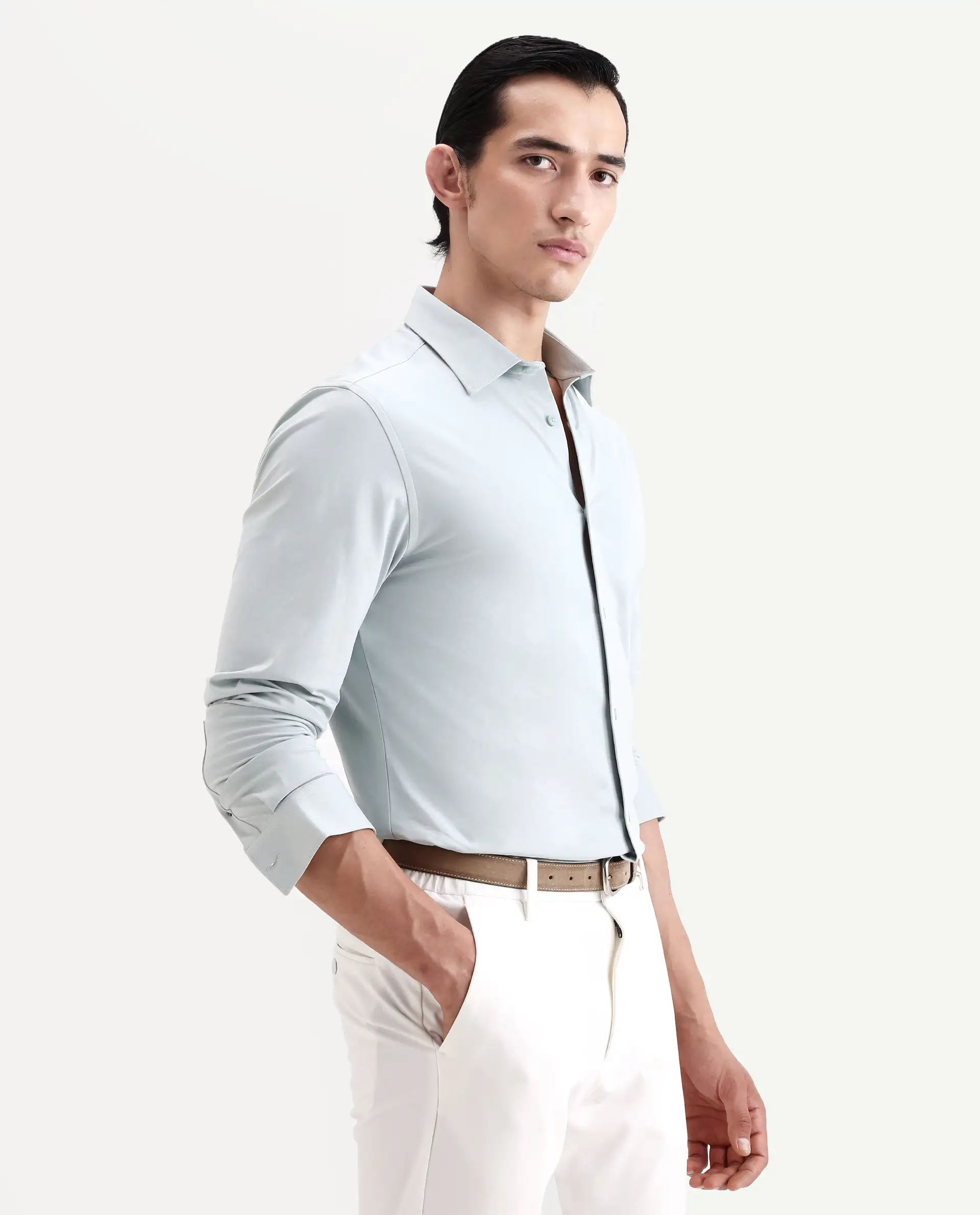 Rare Rabbit Men's Tour-Ss26 Pastel Green Cotton Blend Fabric Full Sleeve Spread Collar Regular Fit Plain Shirt - Image 6