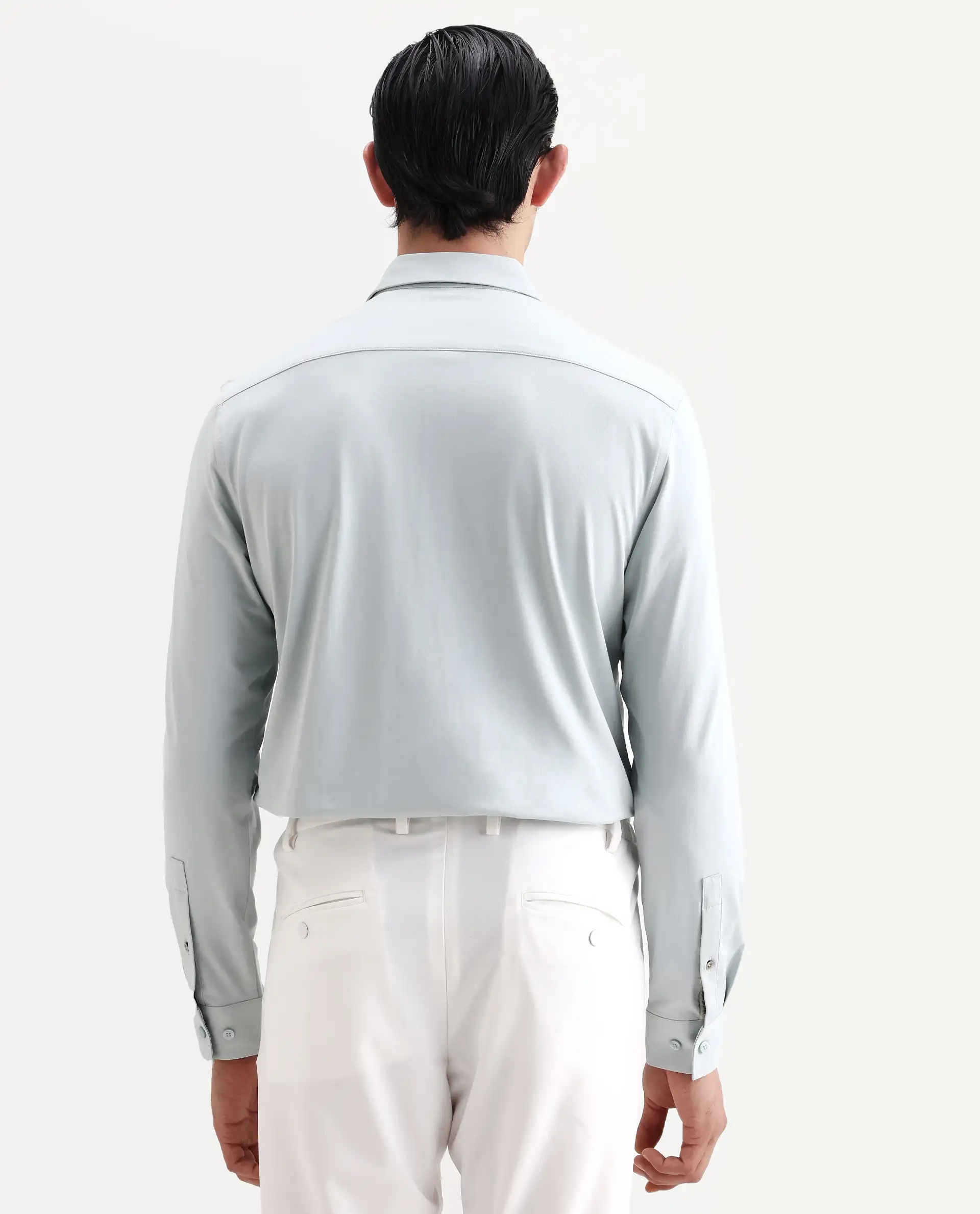 Rare Rabbit Men's Tour-Ss26 Pastel Green Cotton Blend Fabric Full Sleeve Spread Collar Regular Fit Plain Shirt - Image 7