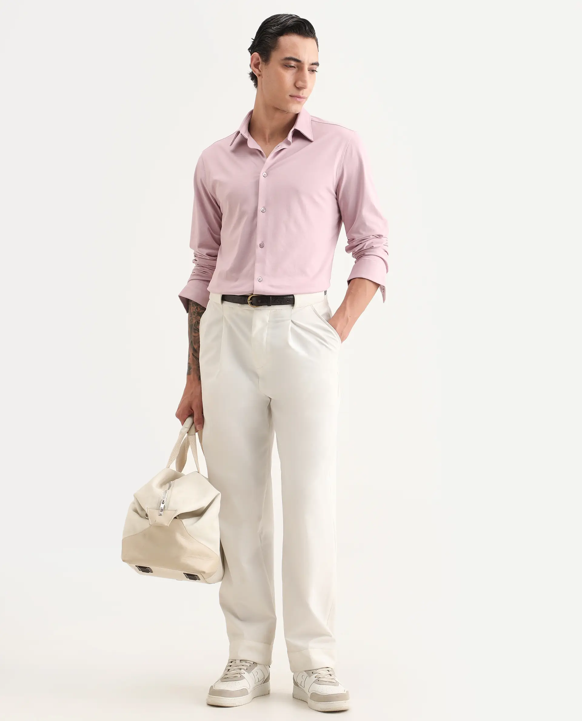 Rare Rabbit Men's Tour-Ss26 Pastel Pink Cotton Blend Fabric Full Sleeve Spread Collar Regular Fit Plain Shirt - Image 2