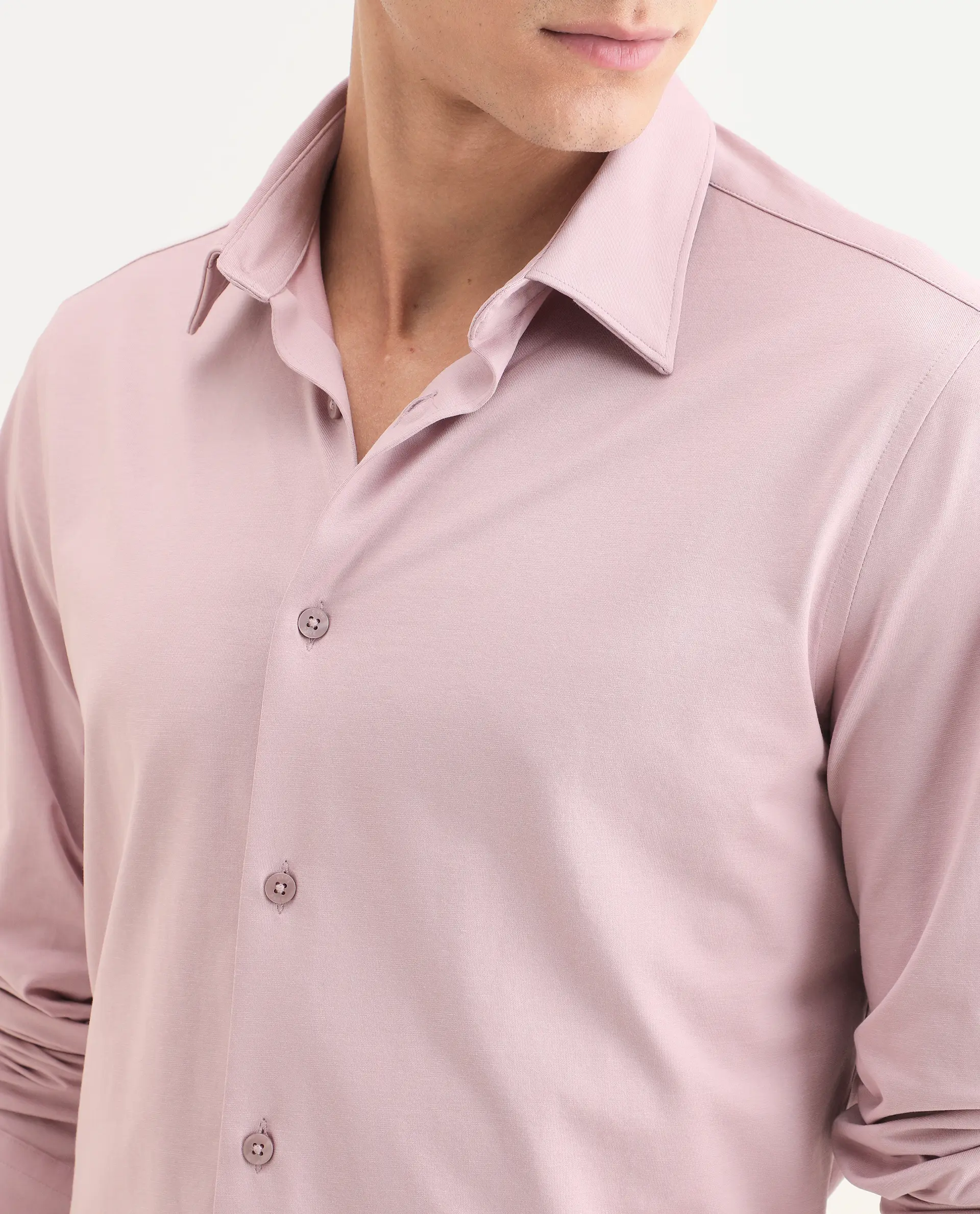 Rare Rabbit Men's Tour-Ss26 Pastel Pink Cotton Blend Fabric Full Sleeve Spread Collar Regular Fit Plain Shirt - Image 3
