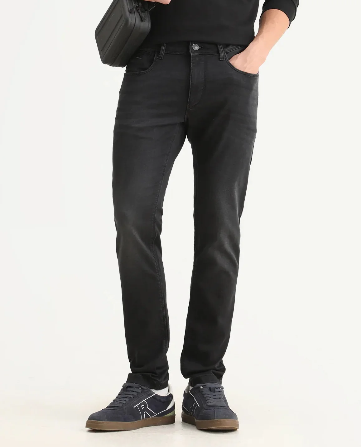 Rare Rabbit Men's Tours-1 Dark Grey Cotton Blend Fabric Hawk Slim Plain Jeans - Image 2