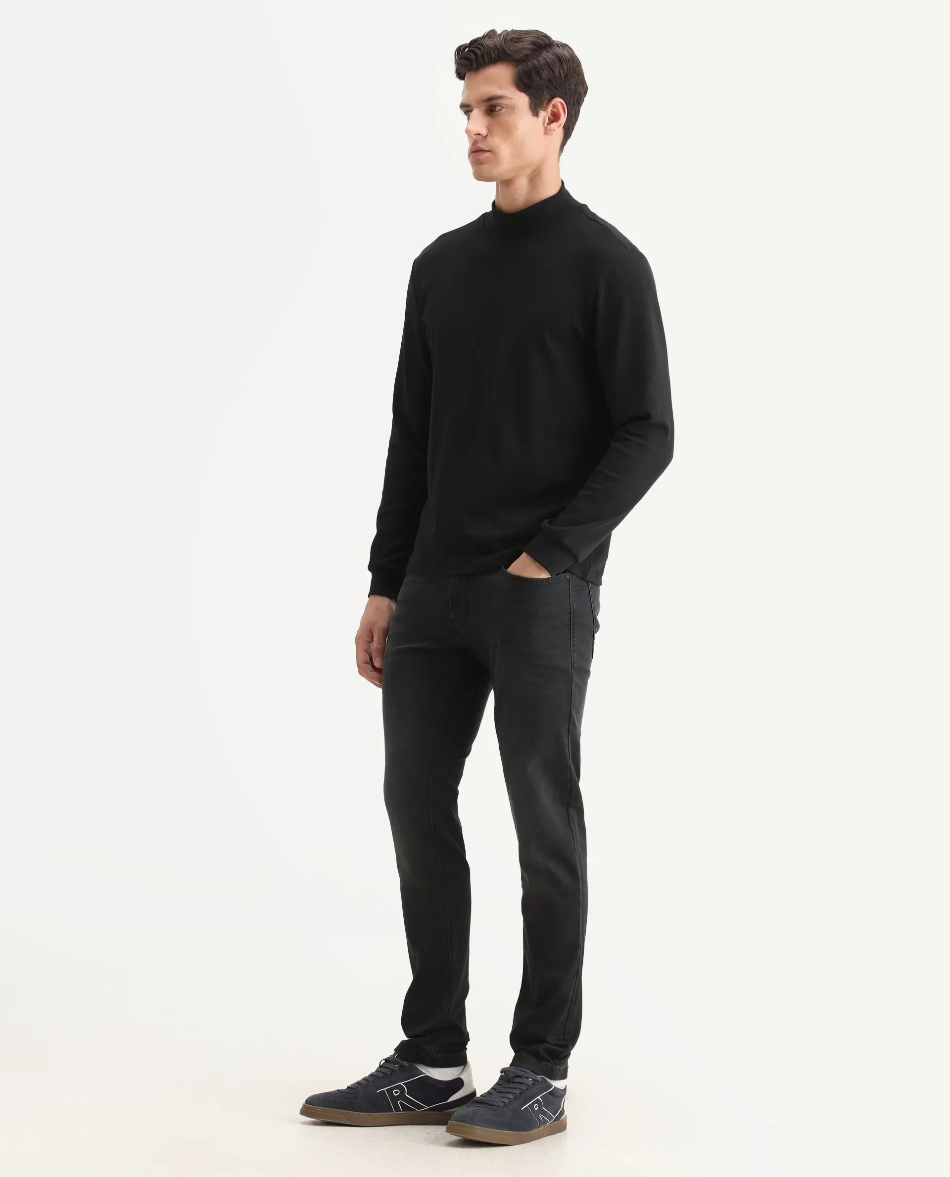 Rare Rabbit Men's Tours-1 Dark Grey Cotton Blend Fabric Hawk Slim Plain Jeans - Image 5