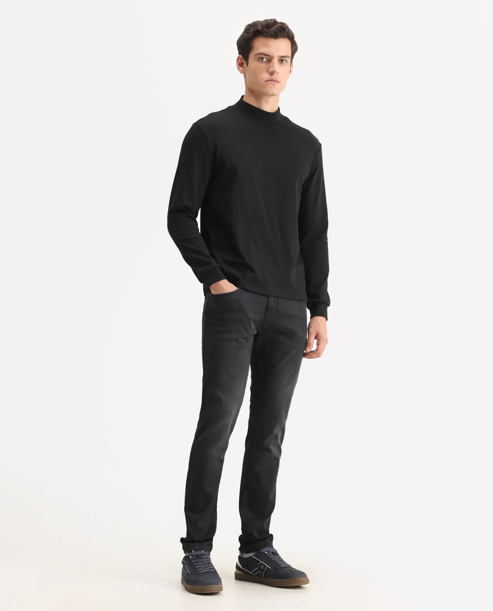 Rare Rabbit Men's Tours-1 Dark Grey Cotton Blend Fabric Hawk Slim Plain Jeans - Image 6