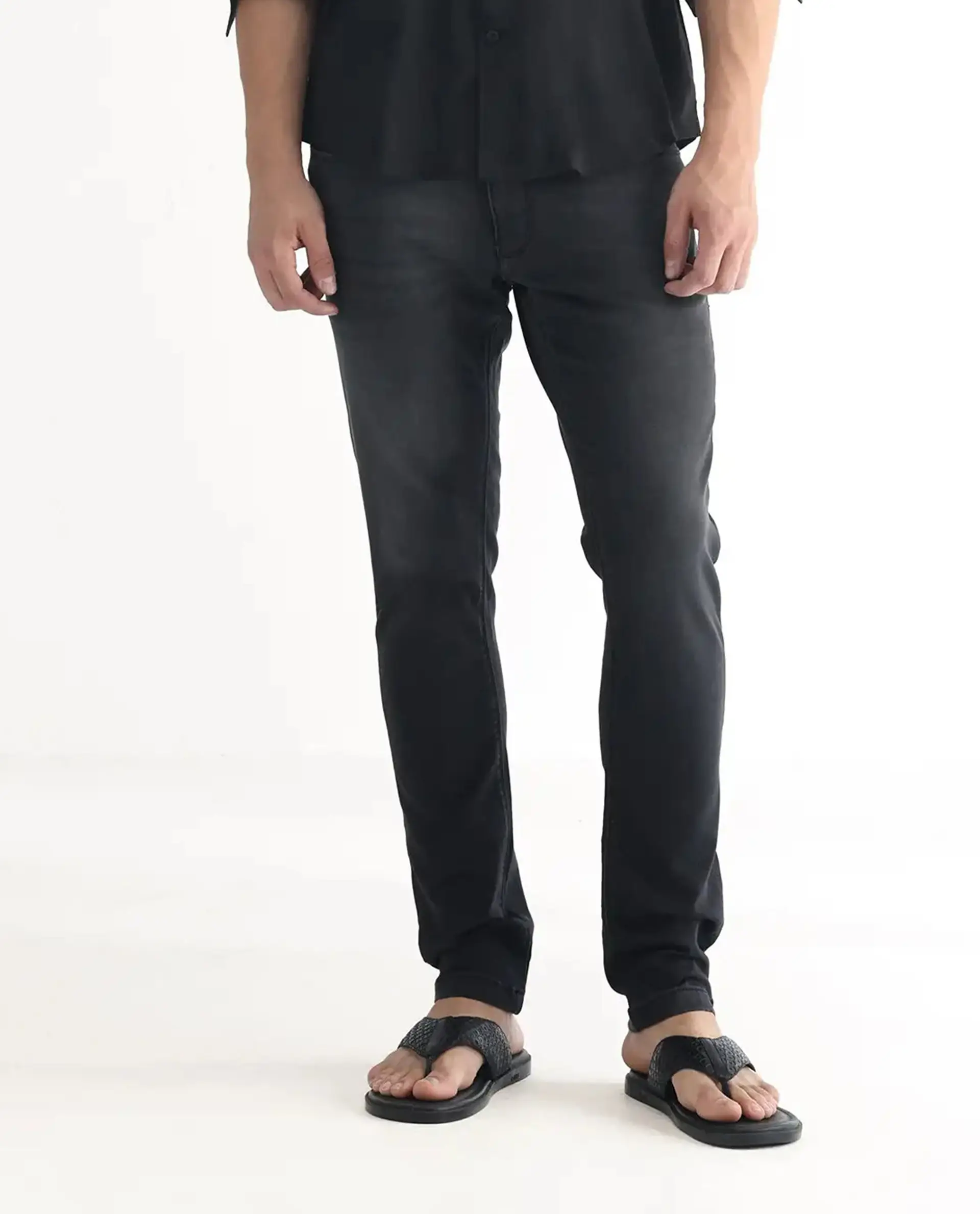 Rare Rabbit Men's Tours Black Cotton Plain Hawk Slim Fit Jeans - Image 10