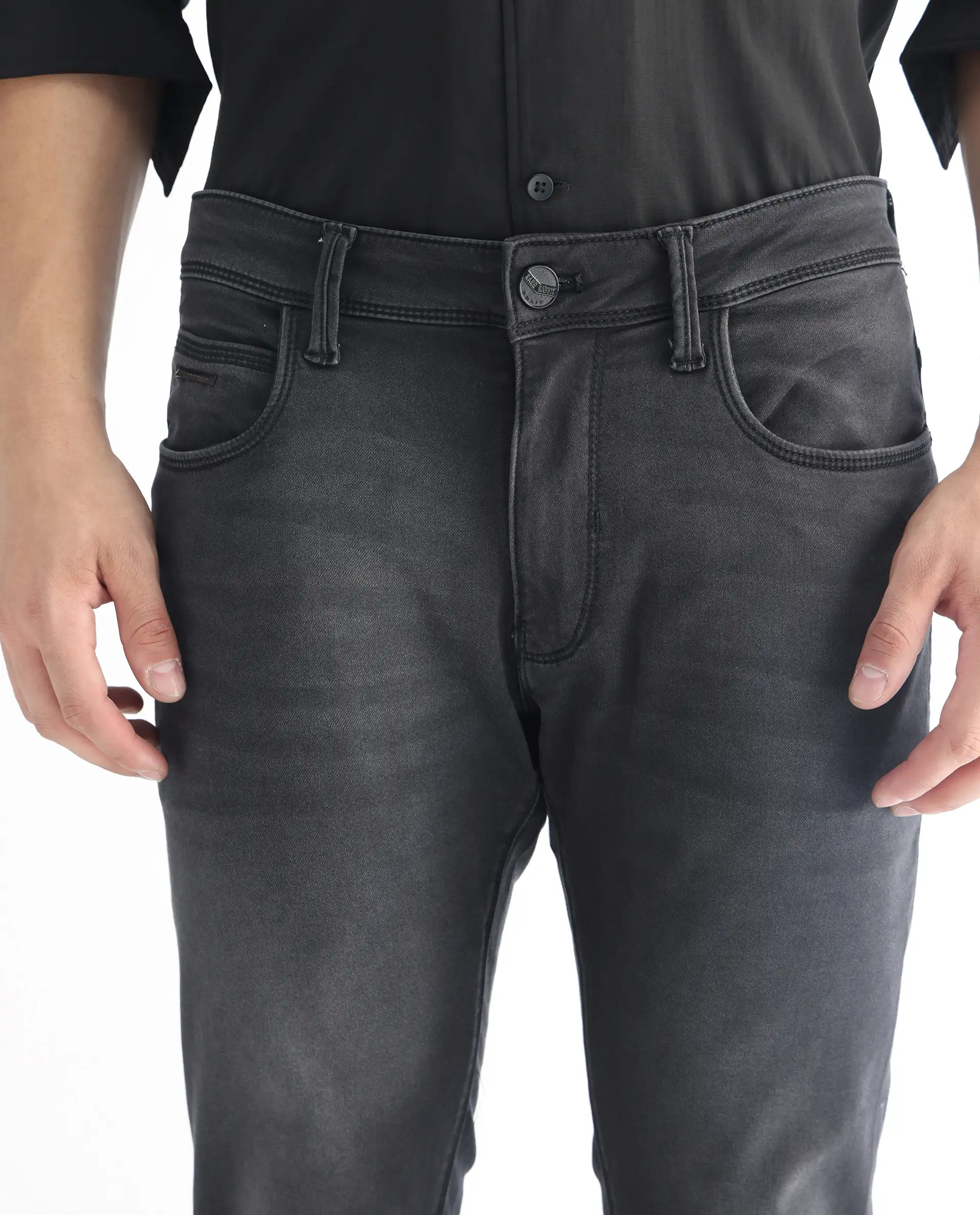 Rare Rabbit Men's Tours Black Cotton Plain Hawk Slim Fit Jeans - Image 3