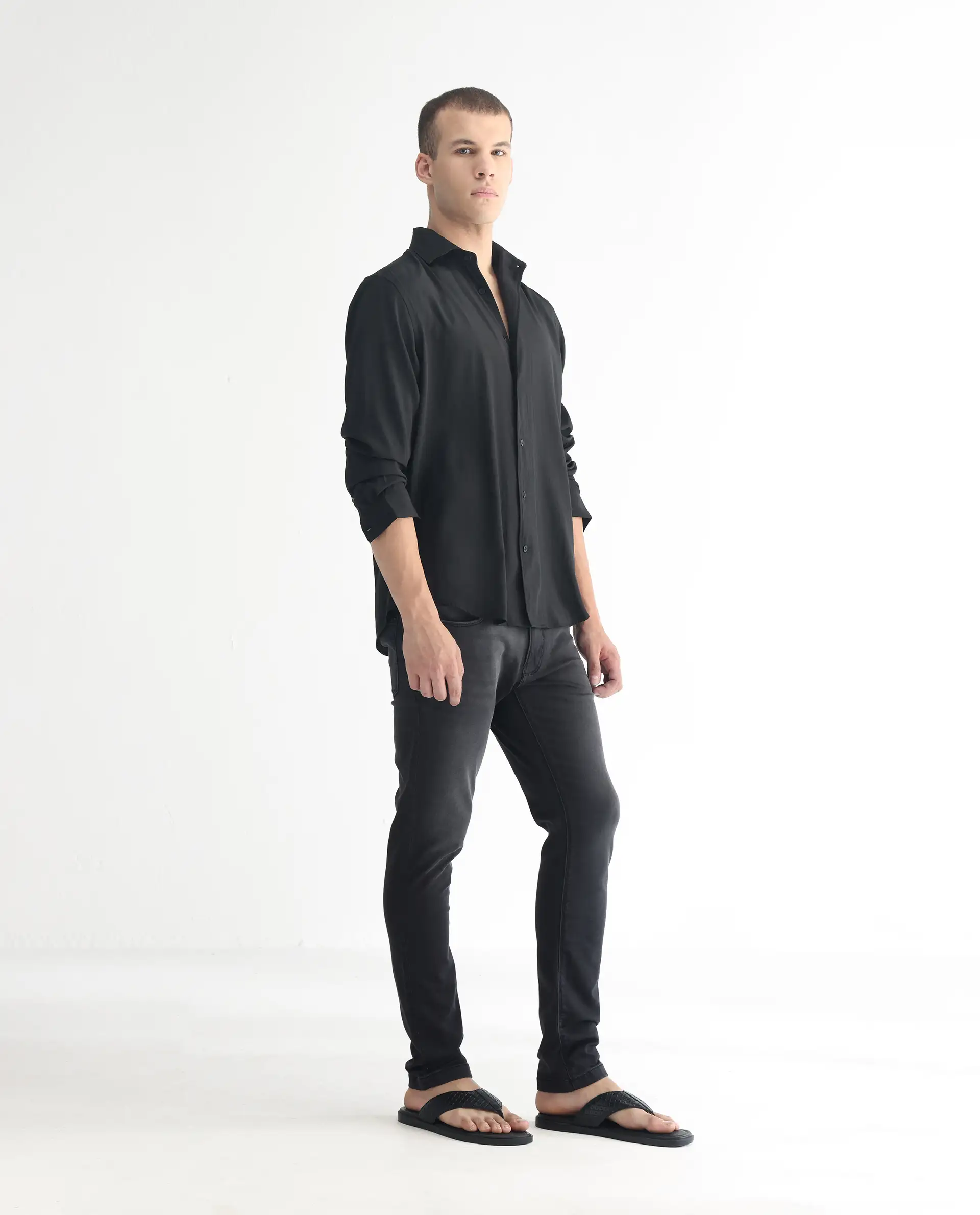 Rare Rabbit Men's Tours Black Cotton Plain Hawk Slim Fit Jeans - Image 6