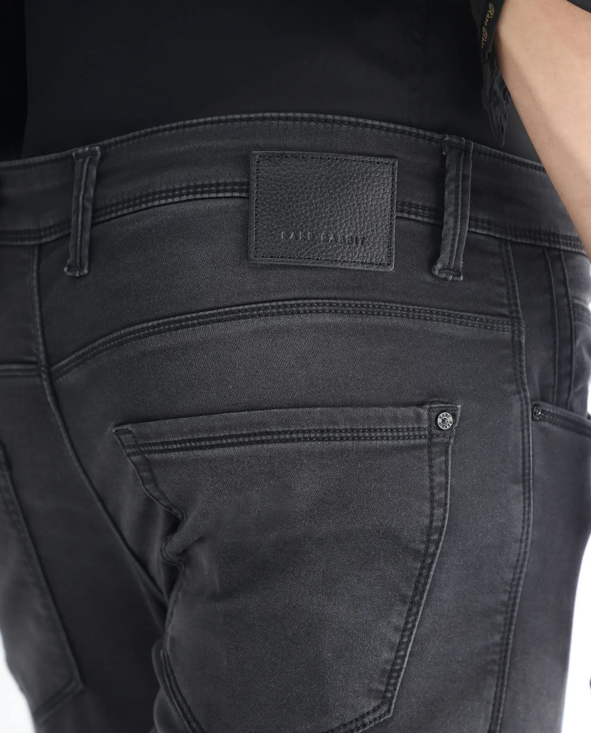 Rare Rabbit Men's Tours Black Cotton Plain Hawk Slim Fit Jeans - Image 8
