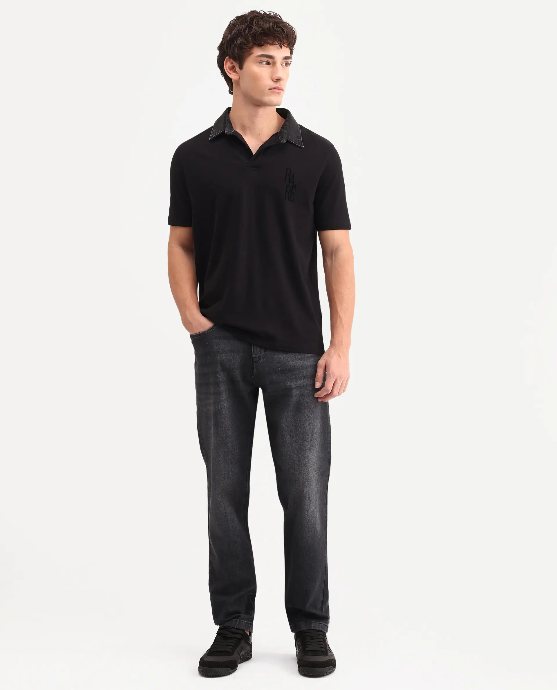 Rare Rabbit Men's Tova Dark Grey Cotton Fabric Shank And Zipper Kurt Carrot Fit Plain Jeans - Image 4