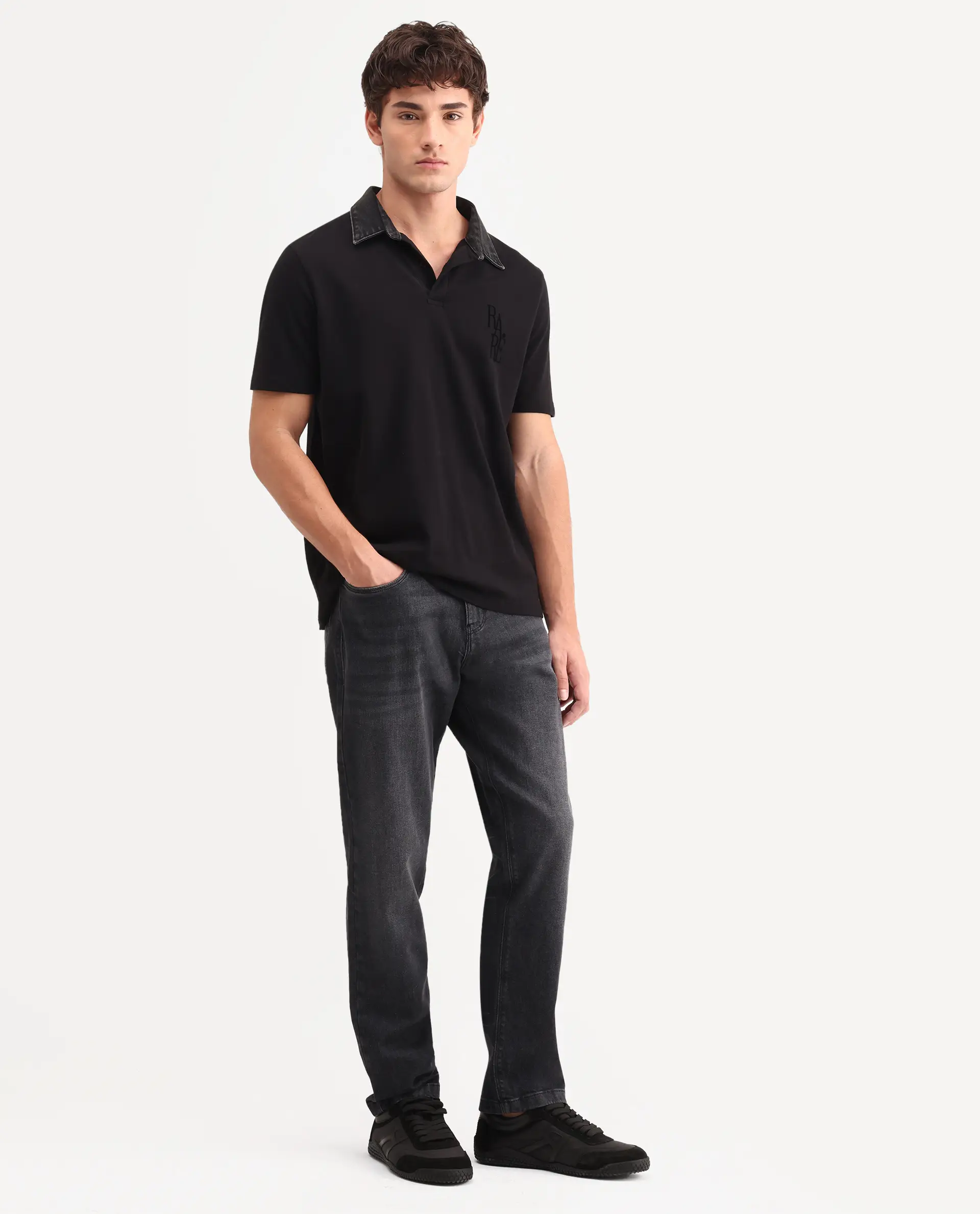Rare Rabbit Men's Tova Dark Grey Cotton Fabric Shank And Zipper Kurt Carrot Fit Plain Jeans - Image 5