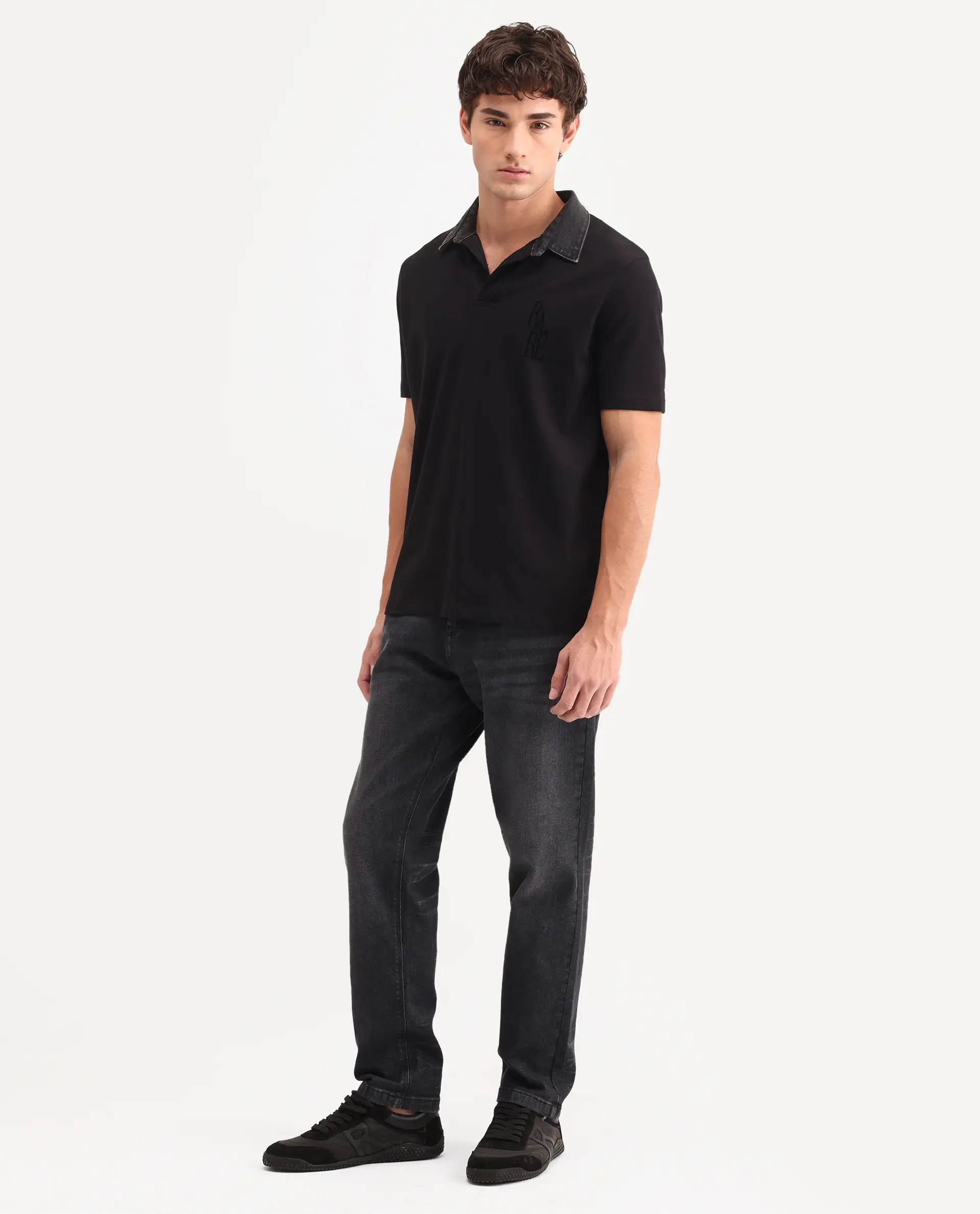 Rare Rabbit Men's Tova Dark Grey Cotton Fabric Shank And Zipper Kurt Carrot Fit Plain Jeans - Image 6