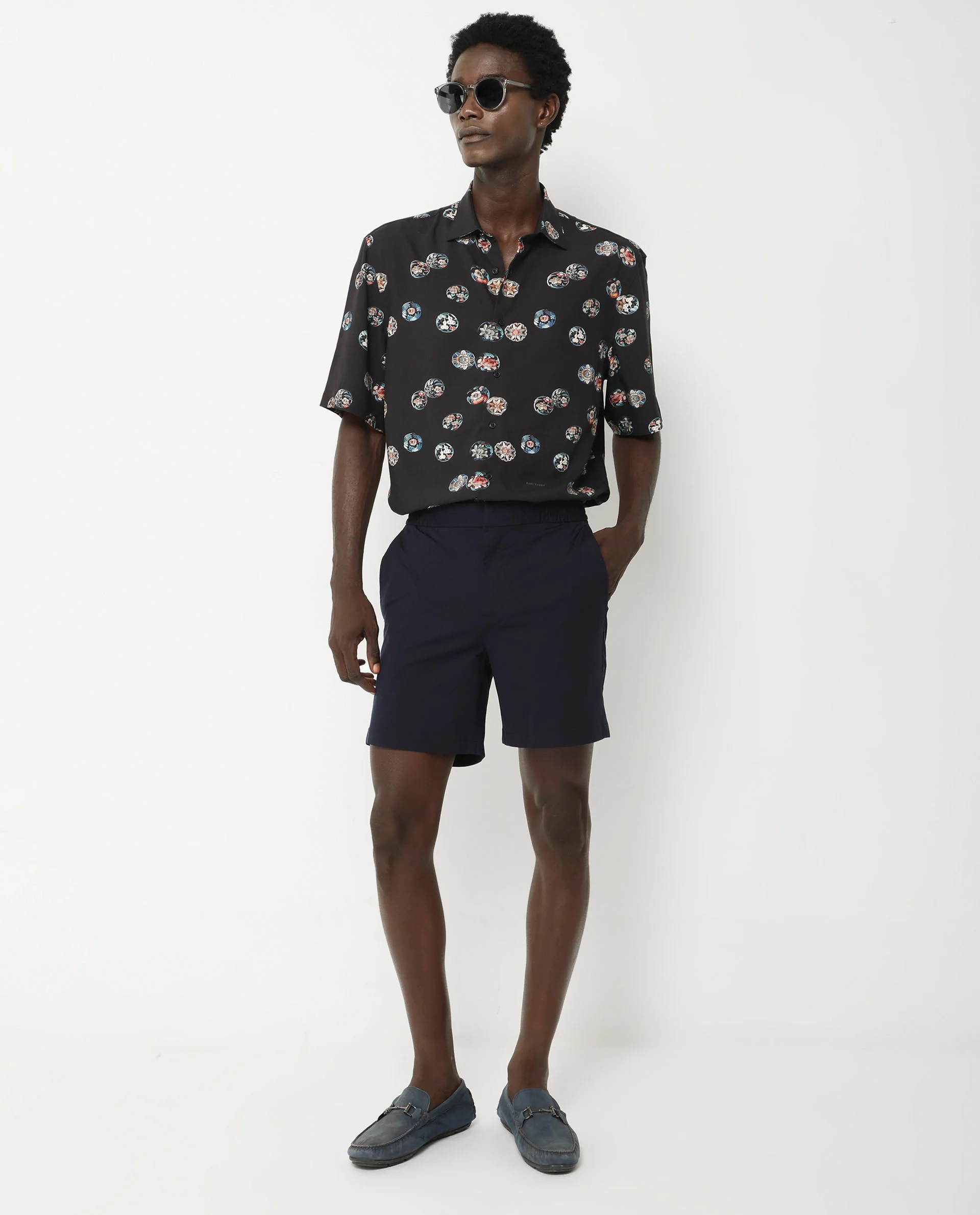 Rare Rabbit Men's Towen Ss Black Viscose Floral Print Boxy Fit Half Sleeve Collared Shirt - Image 2