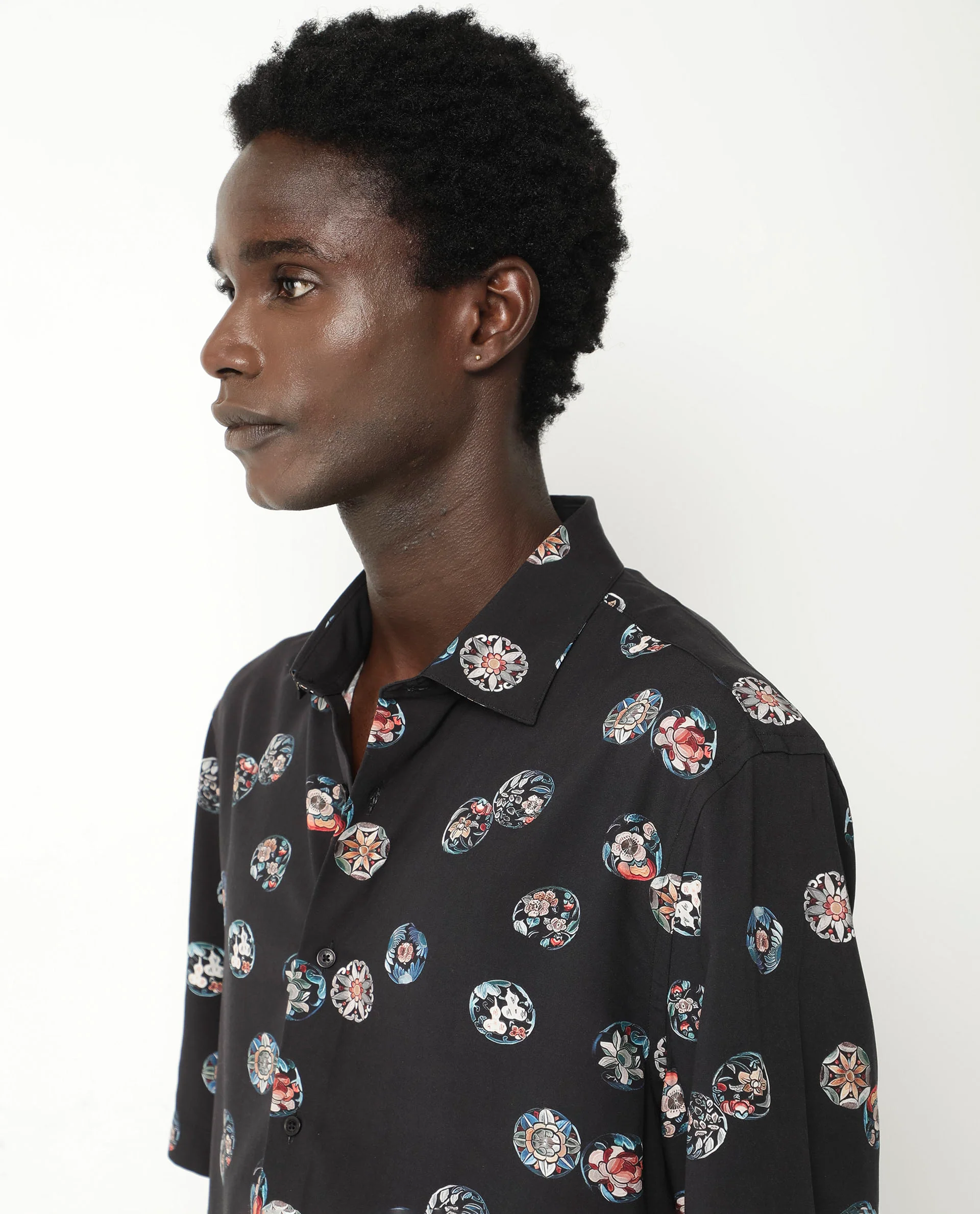Rare Rabbit Men's Towen Ss Black Viscose Floral Print Boxy Fit Half Sleeve Collared Shirt - Image 4