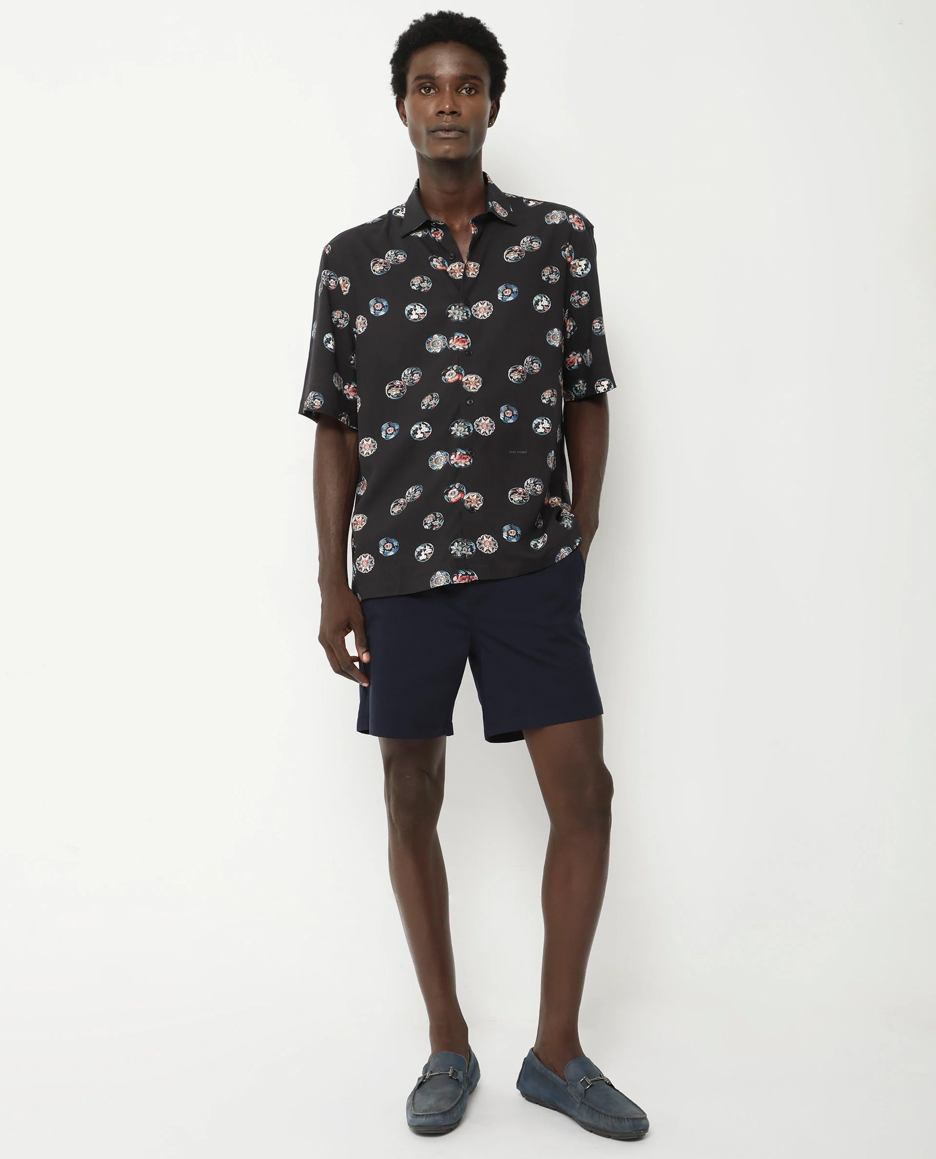 Rare Rabbit Men's Towen Ss Black Viscose Floral Print Boxy Fit Half Sleeve Collared Shirt - Image 6