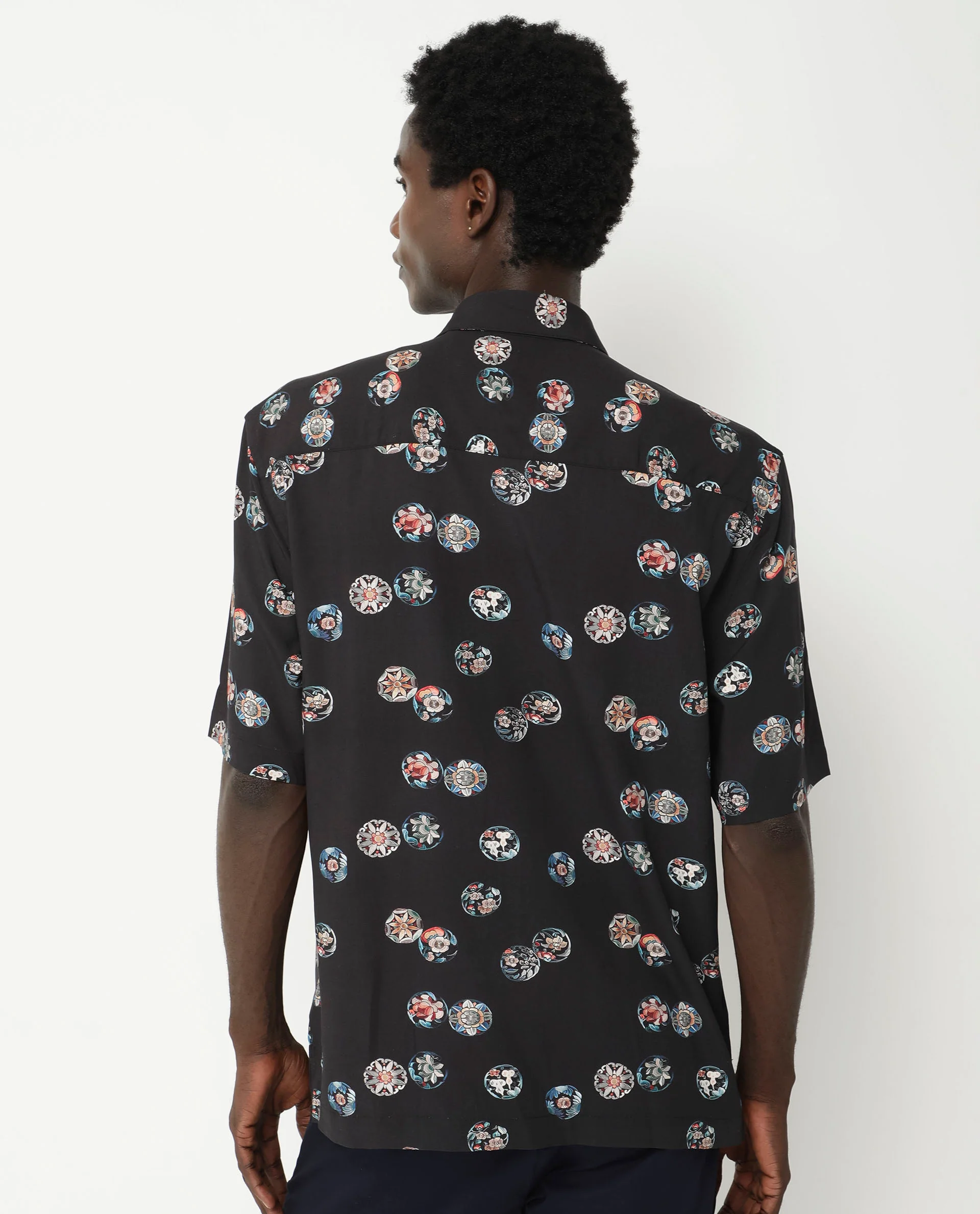 Rare Rabbit Men's Towen Ss Black Viscose Floral Print Boxy Fit Half Sleeve Collared Shirt - Image 9