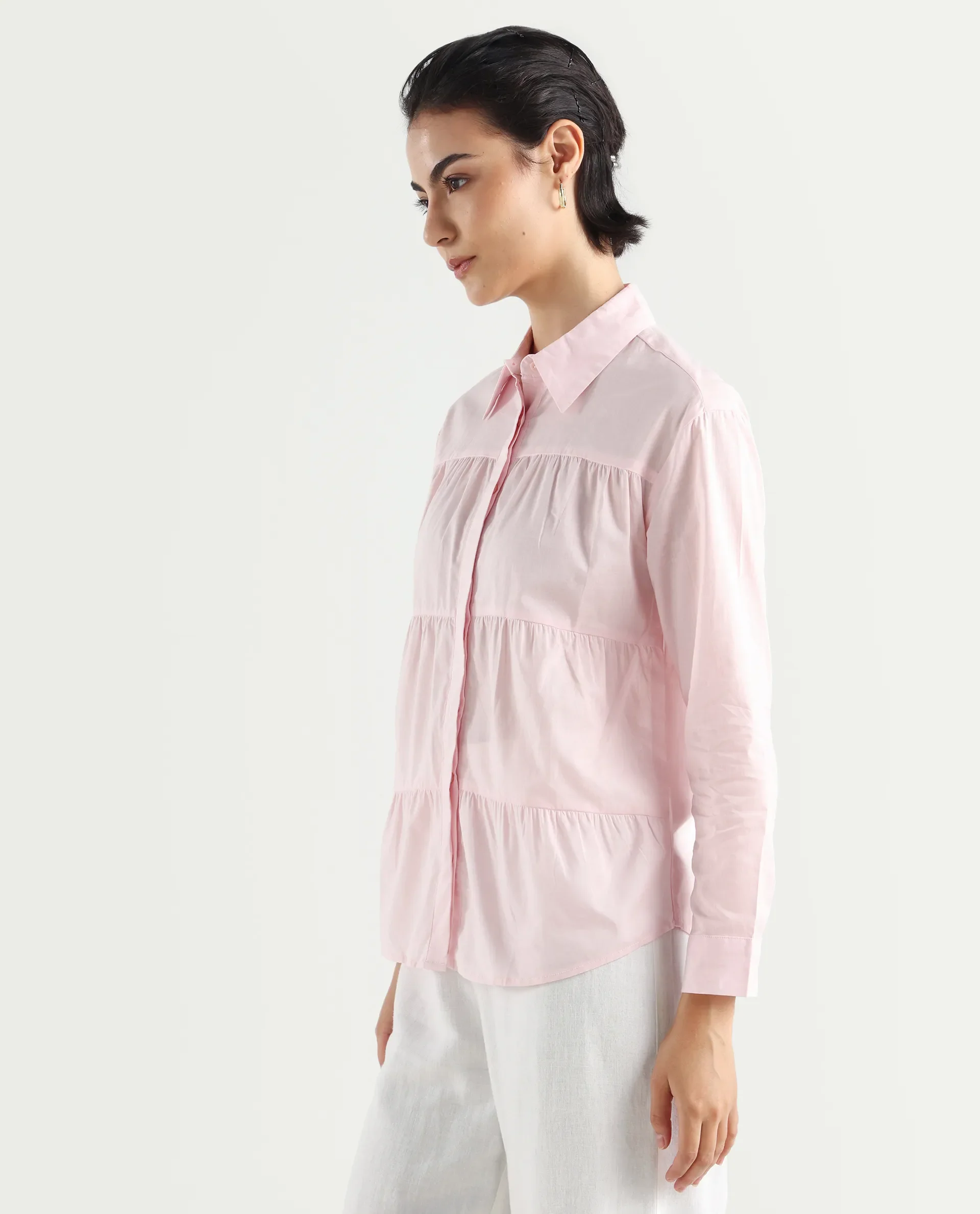Rareism Women's Towol Light Pink Cotton Spread Collar Plain Cuffed Sleeve Relaxed Fit Top - Image 5