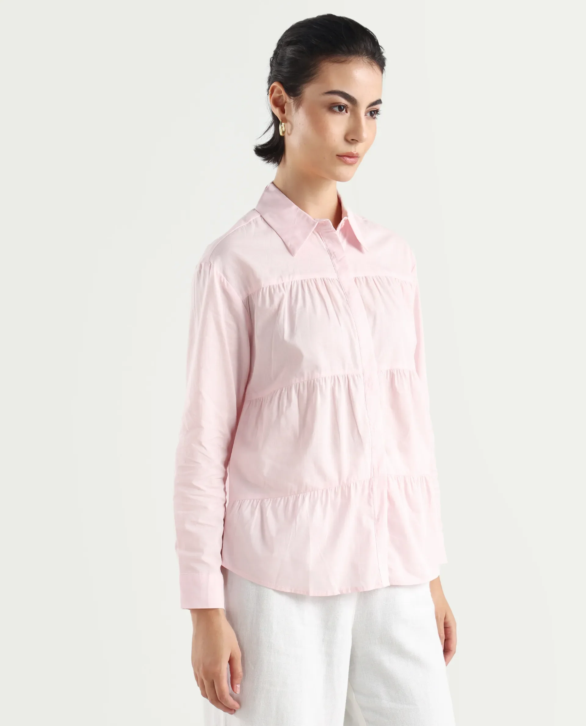 Rareism Women's Towol Light Pink Cotton Spread Collar Plain Cuffed Sleeve Relaxed Fit Top - Image 6
