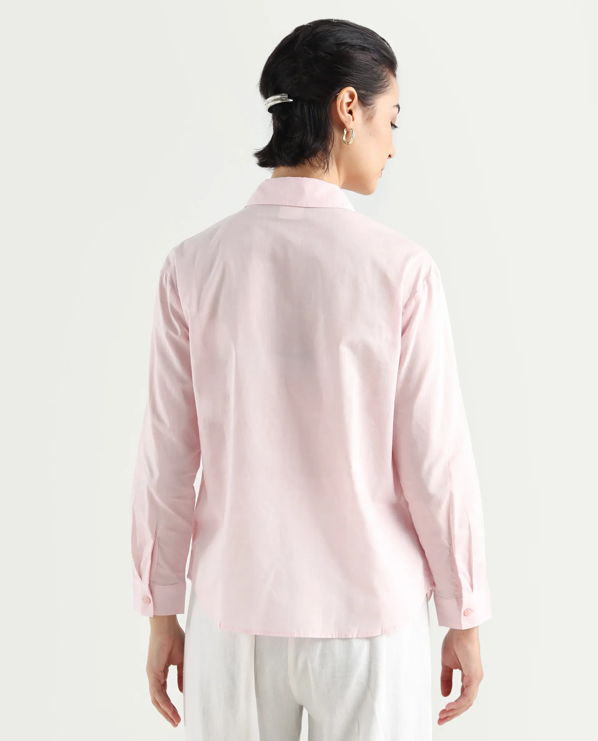 Rareism Women's Towol Light Pink Cotton Spread Collar Plain Cuffed Sleeve Relaxed Fit Top - Image 7