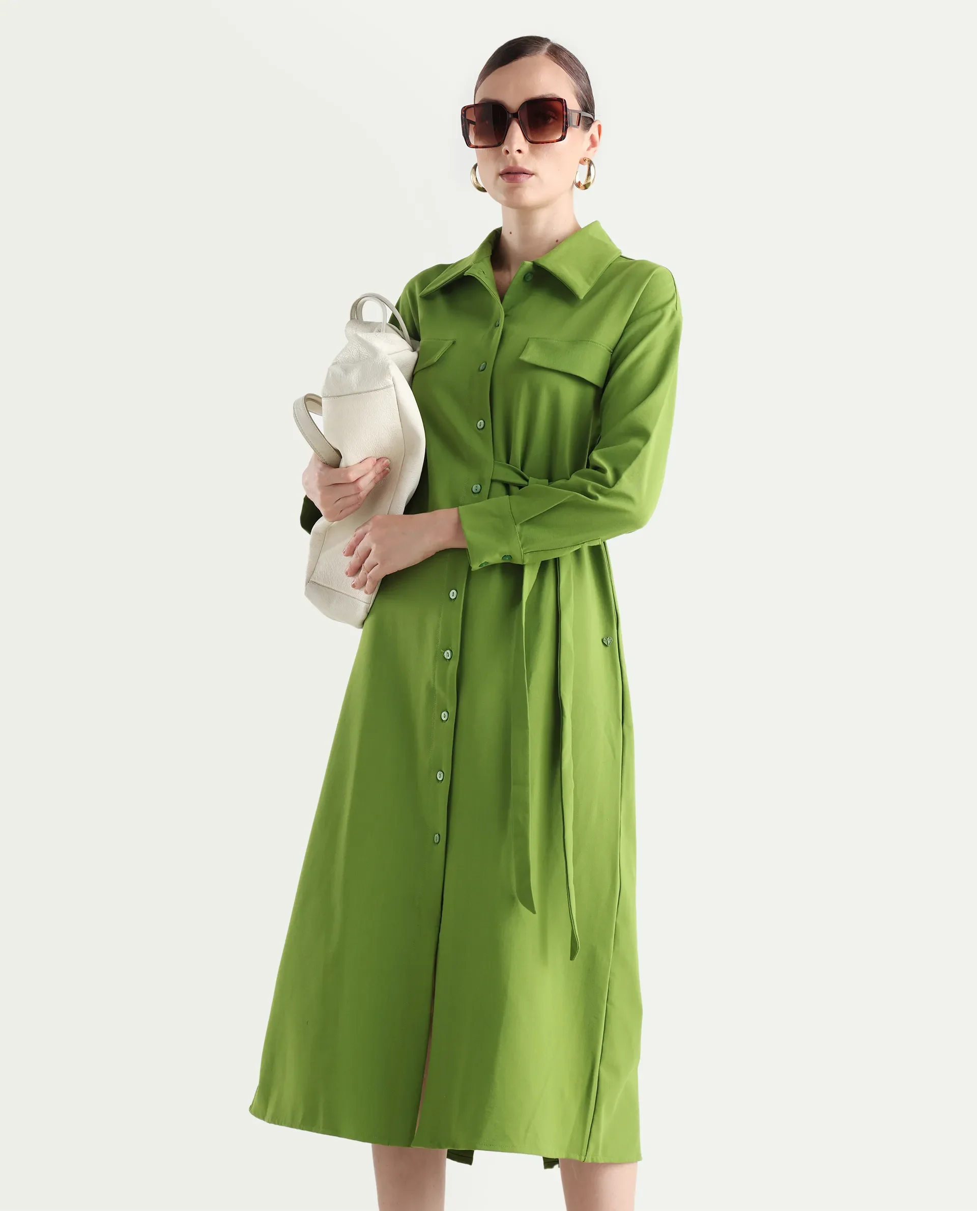 Rareism Women's Towoo Green Drop Collar Plain Cuffed Sleeve Maxi Regular Fit Jacket - Image 2