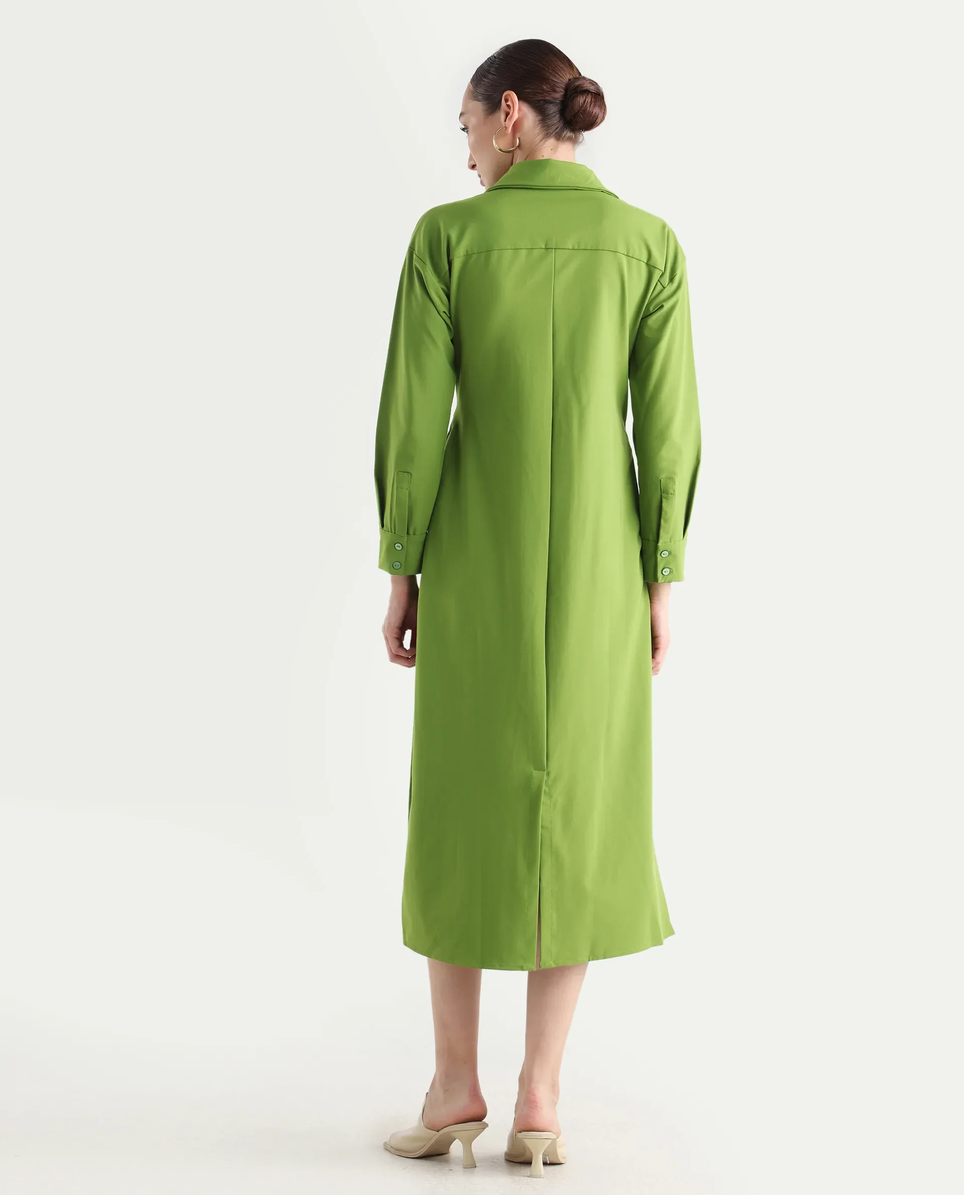 Rareism Women's Towoo Green Drop Collar Plain Cuffed Sleeve Maxi Regular Fit Jacket - Image 8