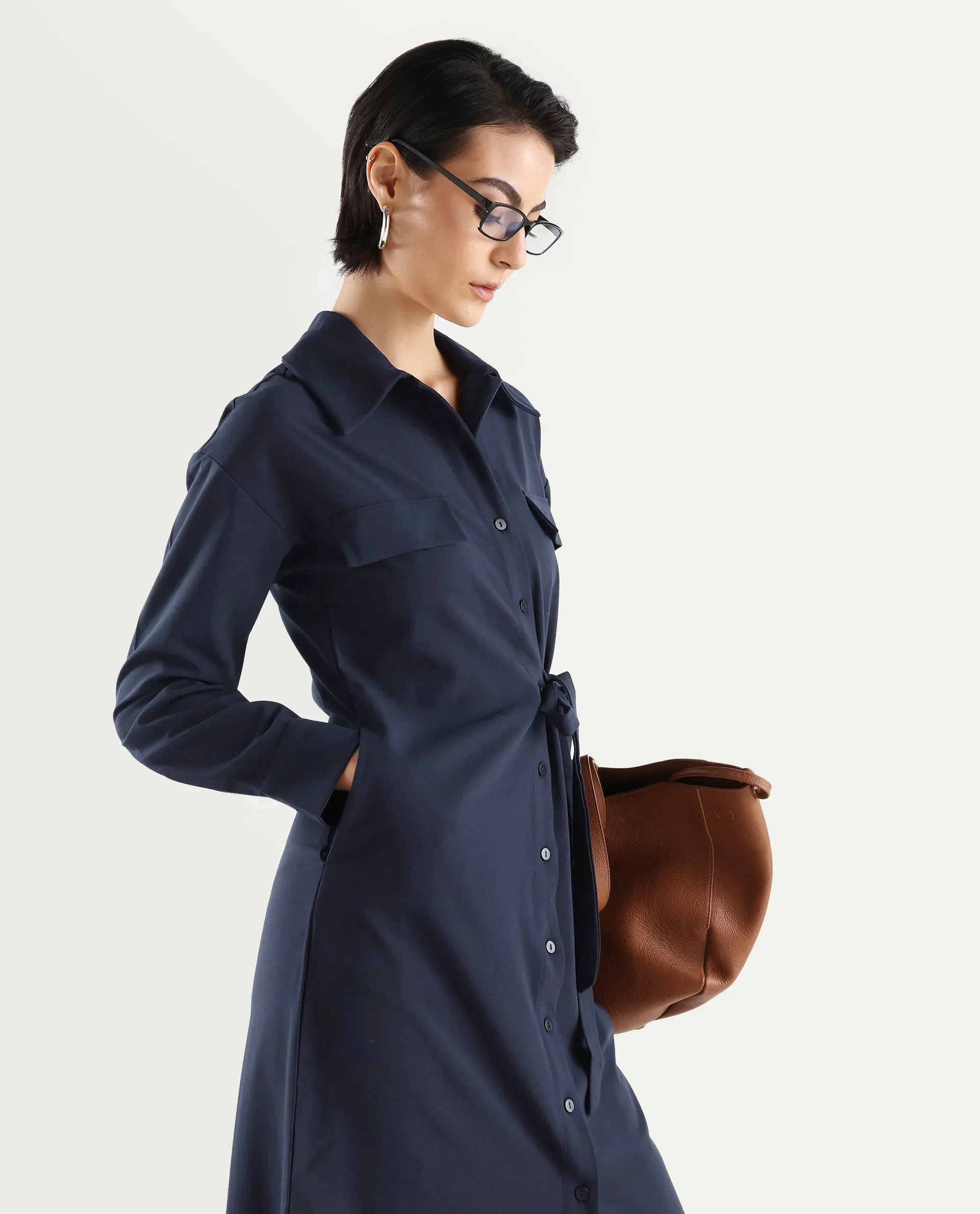 Rareism Women's Towoo Navy Drop Collar Plain Cuffed Sleeve Maxi Regular Fit Jacket - Image 2