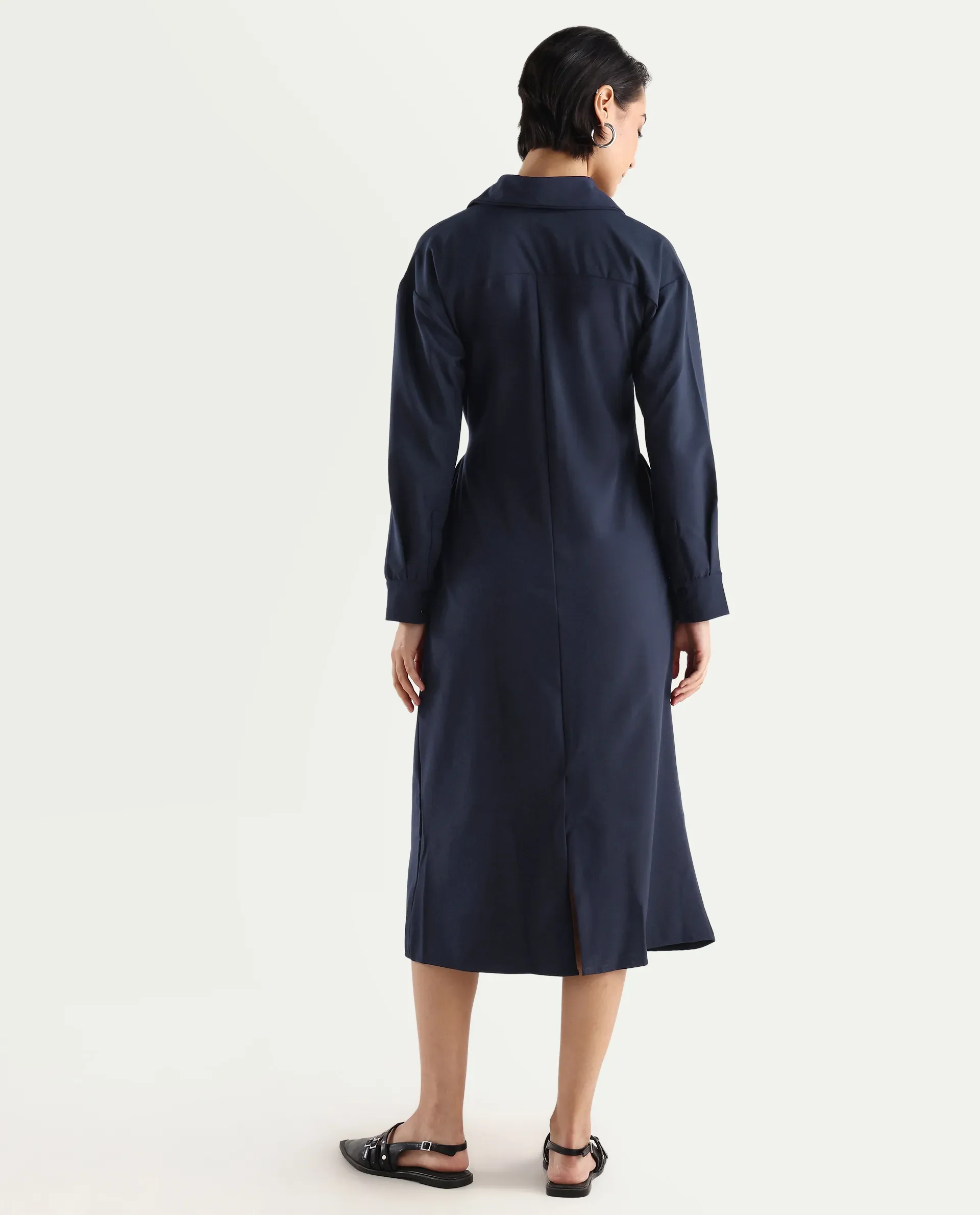 Rareism Women's Towoo Navy Drop Collar Plain Cuffed Sleeve Maxi Regular Fit Jacket - Image 6