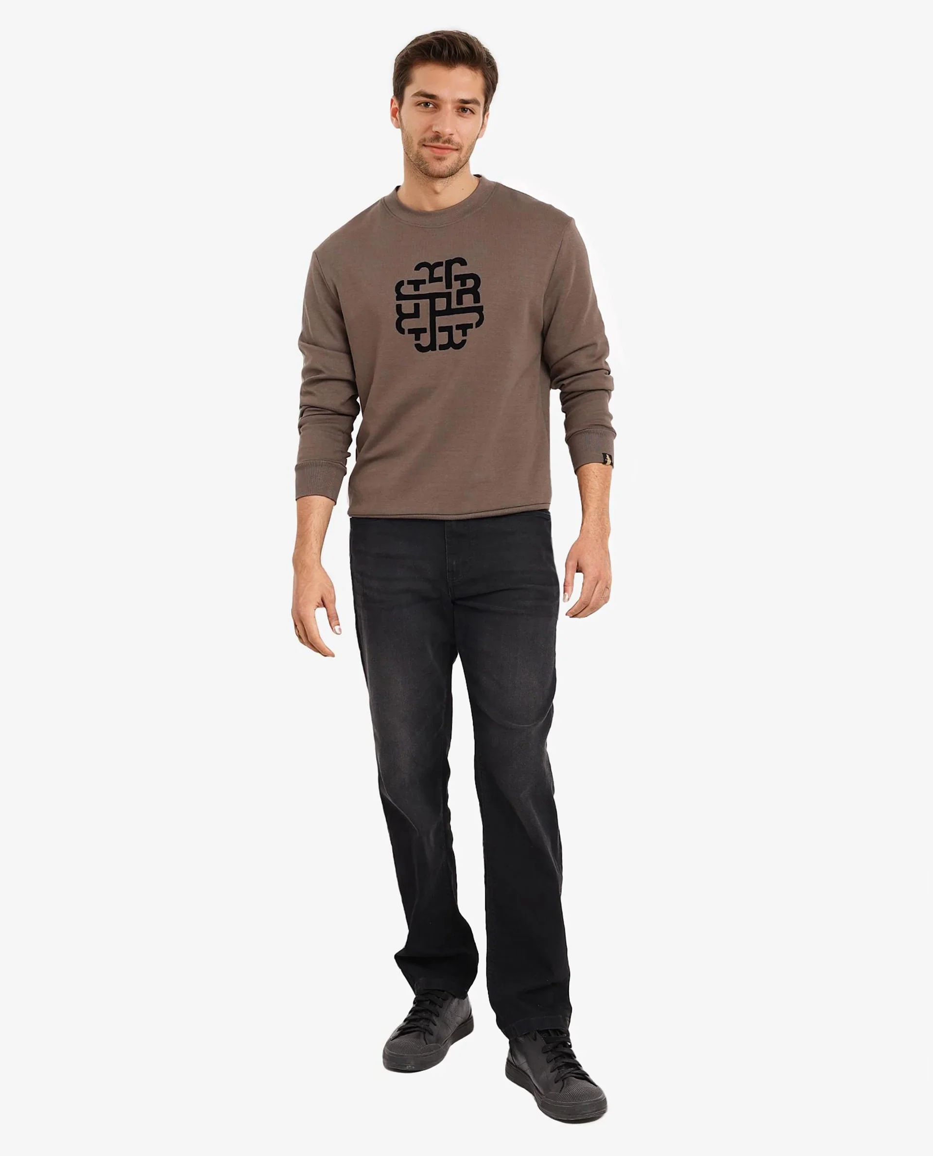 Rare Rabbit Men's Toxon Dusky Olive Cotton Blend Graphic Print Regular Fit Full Sleeve Crew Neck Sweatshirt - Image 3